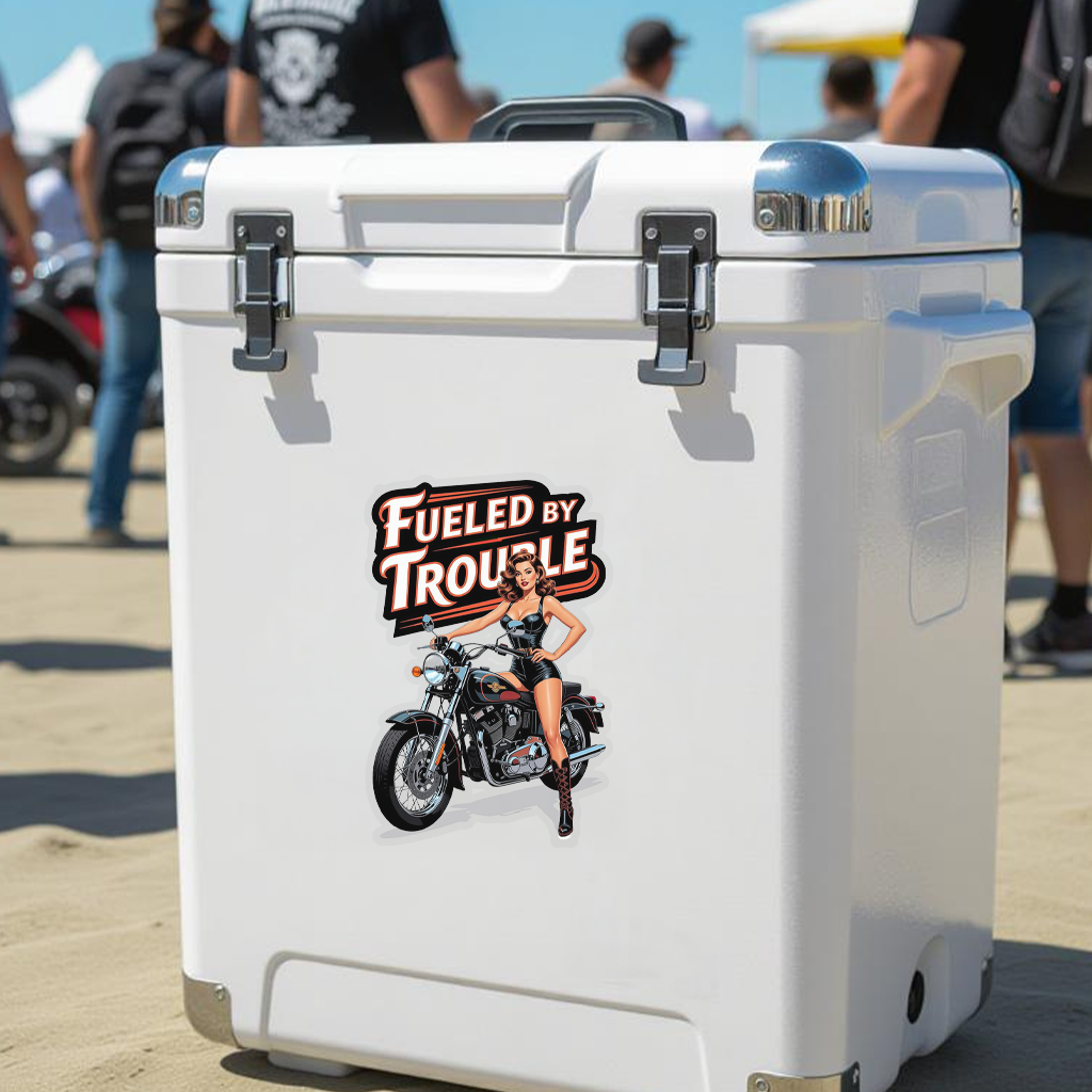 Fueled By Trouble - Biker Babe Pin-Up Heaven Sticker