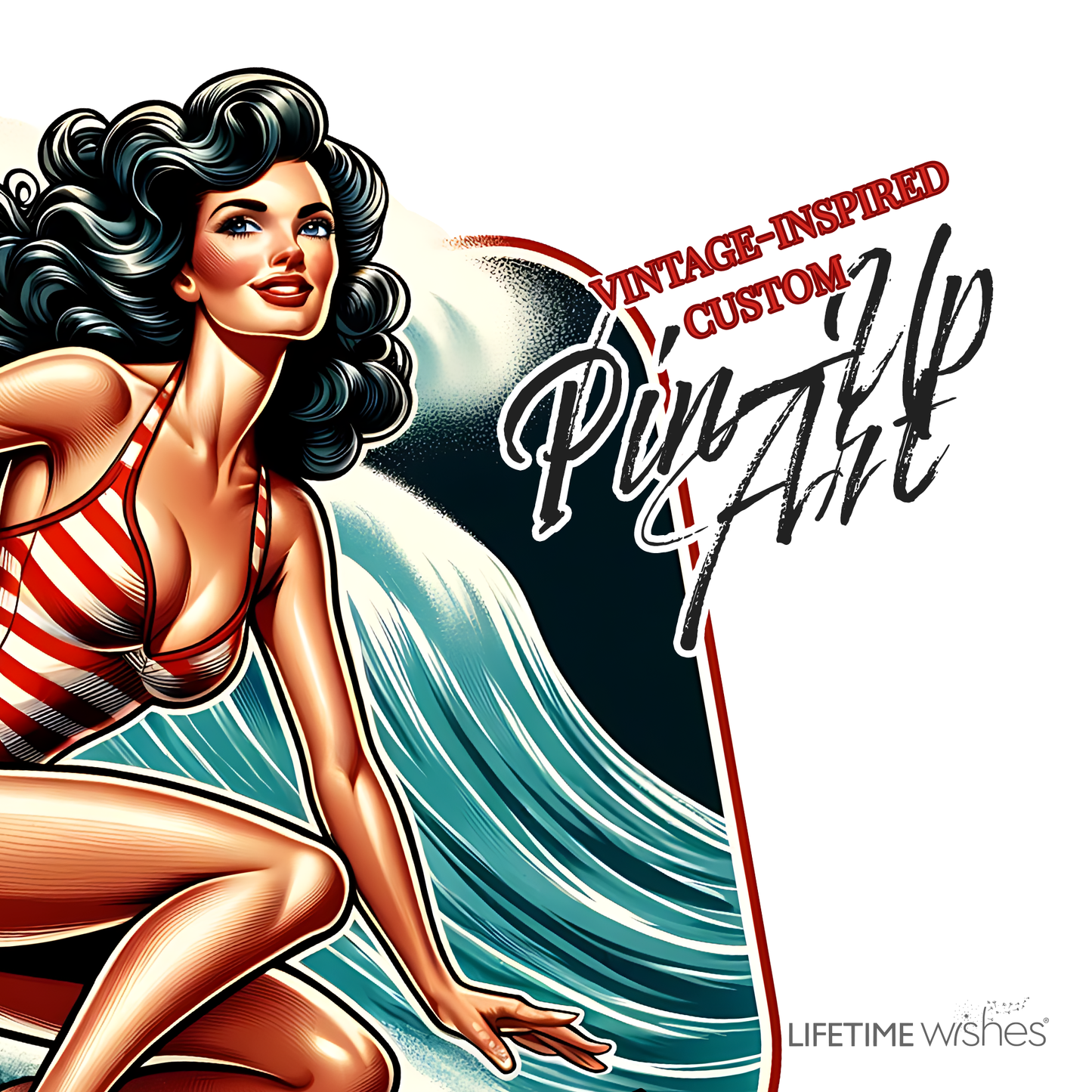 Surfer Shot Glass, Retro Barware, Gift for Surfer Decor, Vintage Surfer PinUp Girl Art, Beach Lovers, Bachelor Party Favors, Fathers Day Gift