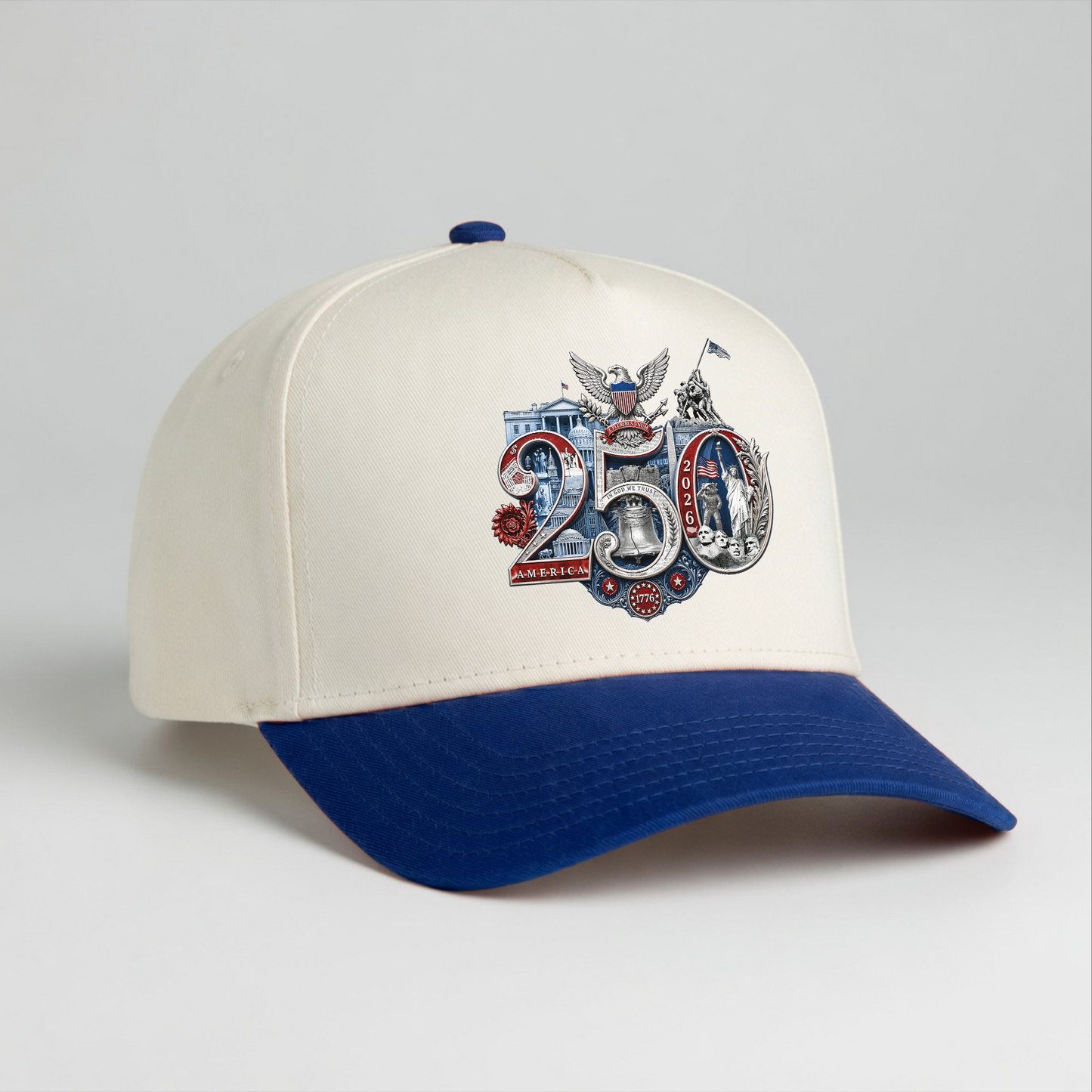 America 250th Anniversary Silver Seal Hat, Patriotic Two-Tone Snapback Cap, 250th Anniversary USA Semiquincentennial Baseball Cap