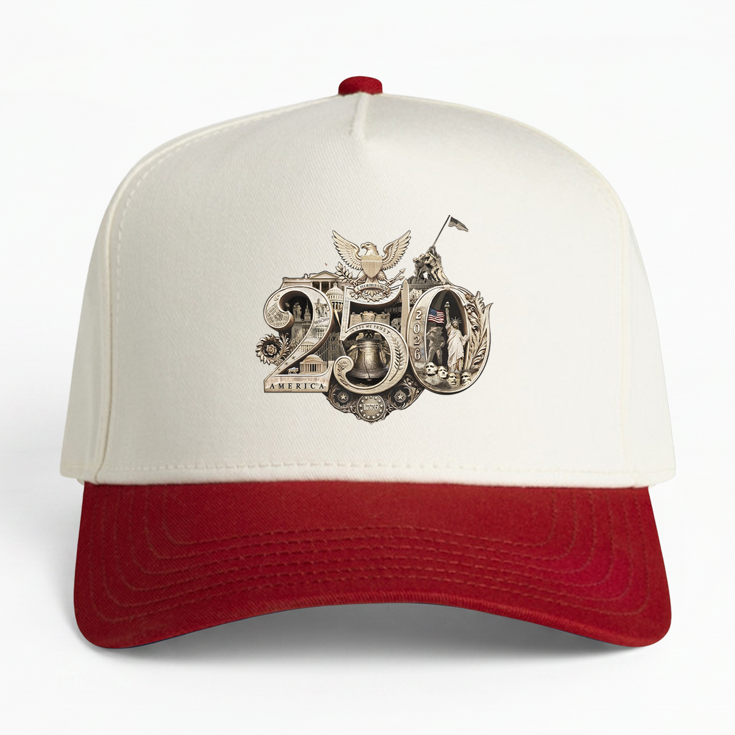 America 250th Anniversary Gold Seal Hat, Patriotic Two-Tone Snapback Cap, USA Semiquincentennial Baseball Cap