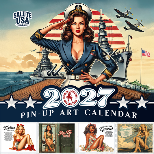 Salute USA 2027 Pin-Up Wall Calendar - Patriotic American Pinup History, Military Aviation Fashion Motorcycle - Image + Writeable Grid