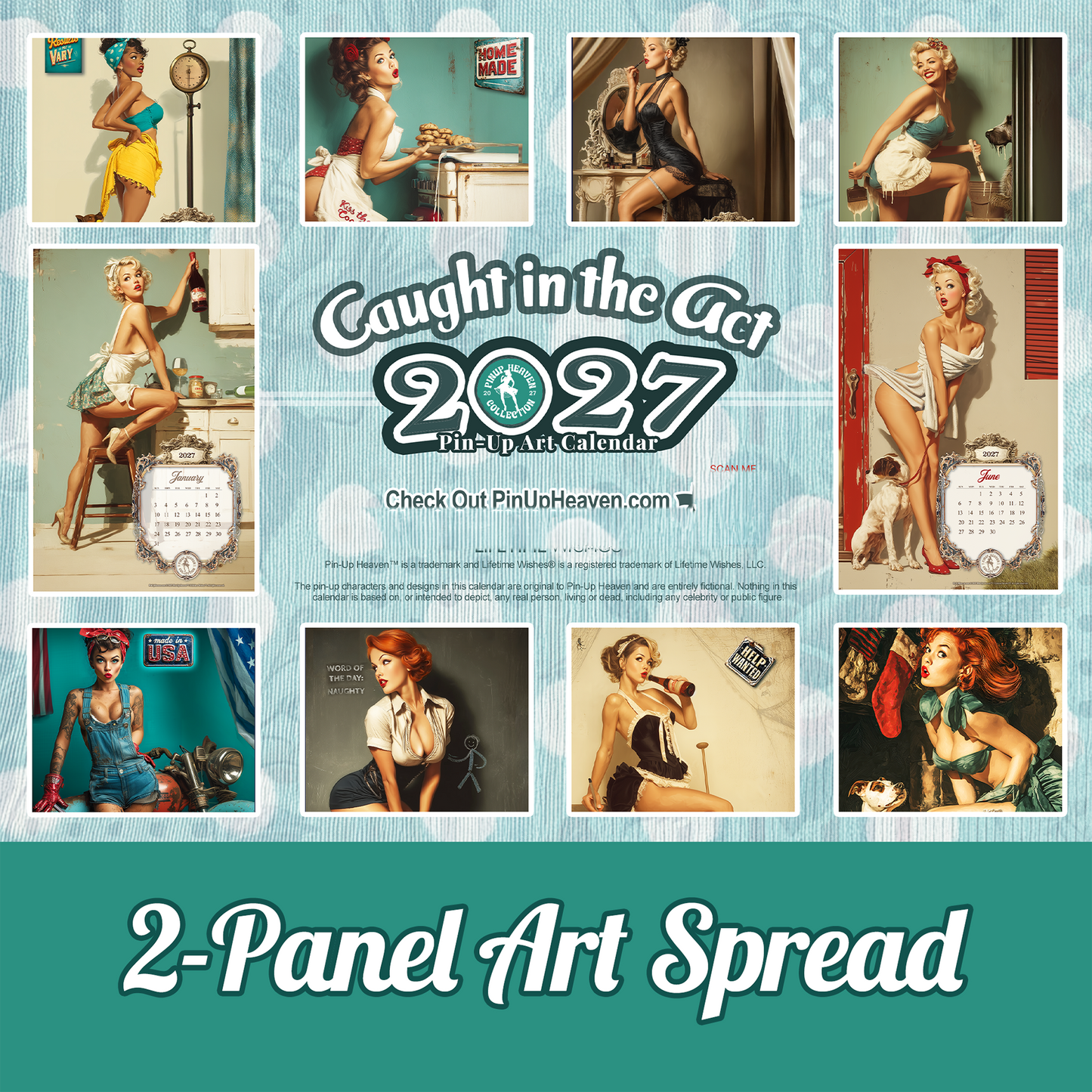2027 Caught in the Act Pin-Up Wall Calendar, XL 2-Panel Art