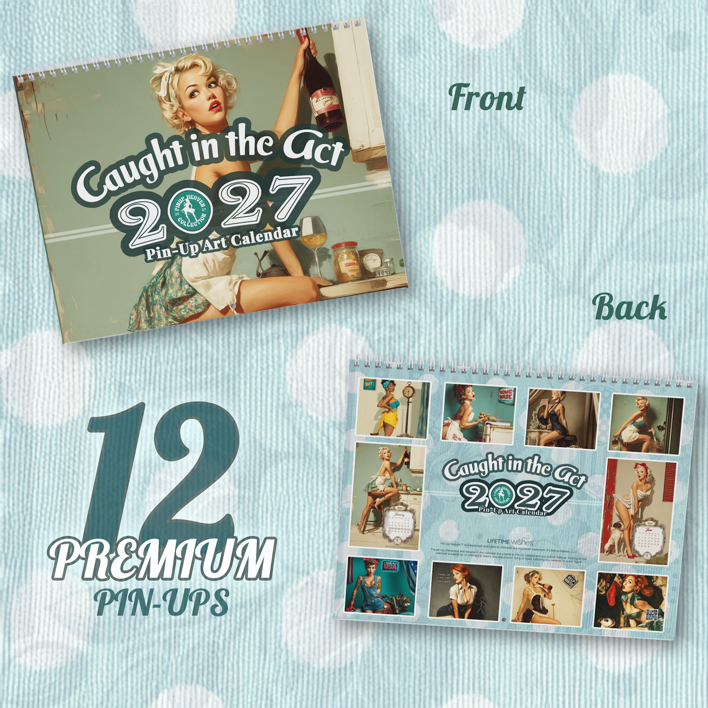2027 Caught in the Act Pin-Up Wall Calendar, XL 2-Panel Art