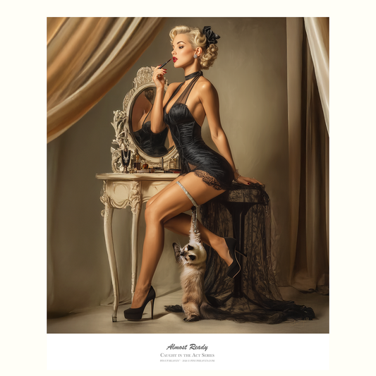 Almost Ready pin-up poster, cat lover wall art