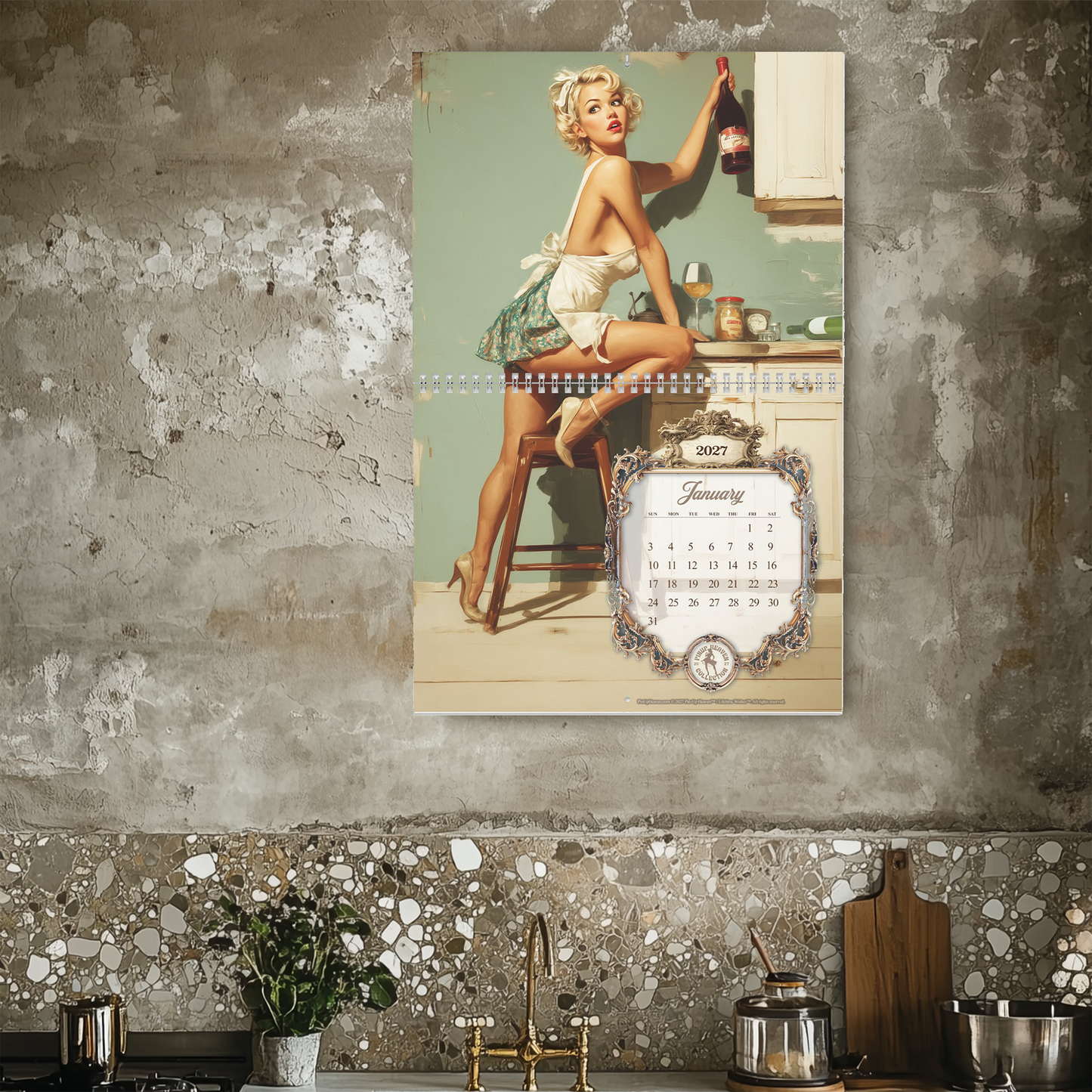 2027 Caught in the Act Pin-Up Wall Calendar, XL 2-Panel Art