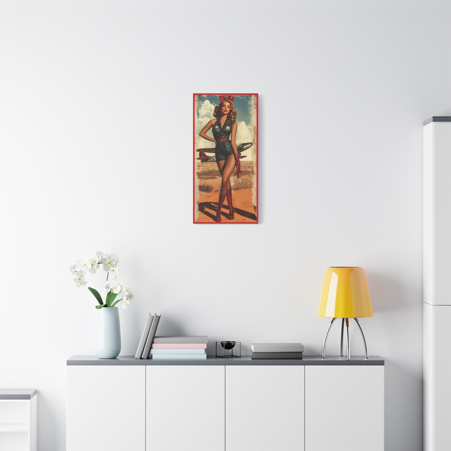 Vintage Patriotic Pin-Up Canvas Art  "Red Tails Tribute": Retro WWII Military  Aviation Wall Decor, Veteran Gifts, USA Decor, Pilot Gifts