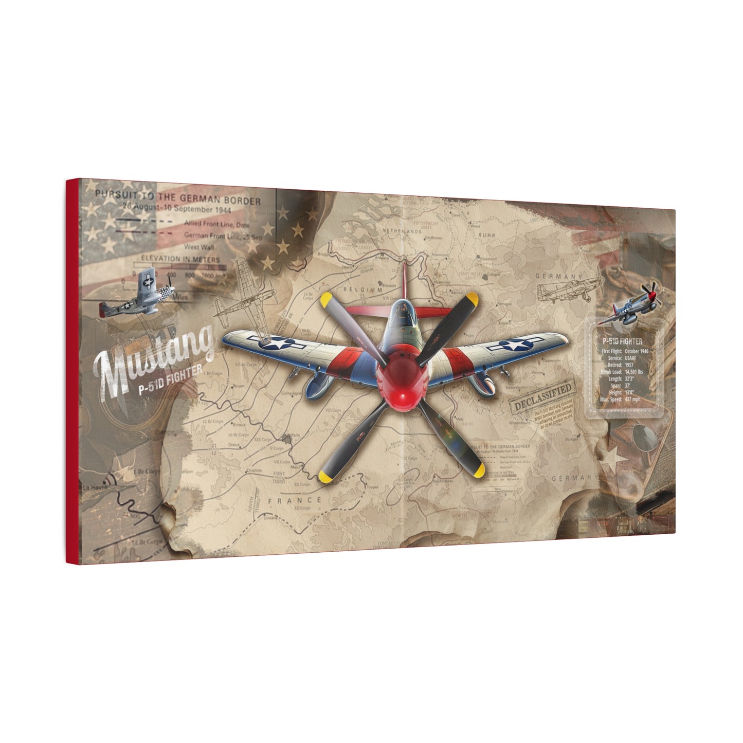 Vintage P-51 Mustang Canvas Art , WWII Aviation Wall Art, Patriotic Military Decor, Man Cave Decor, Pilot Gifts, USA Retro Home Decor