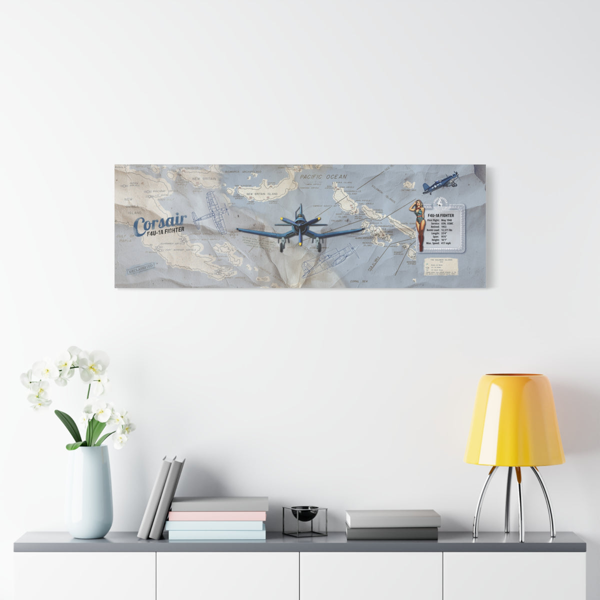 F4U Corsair pin-up WWII aviation canvas wall art