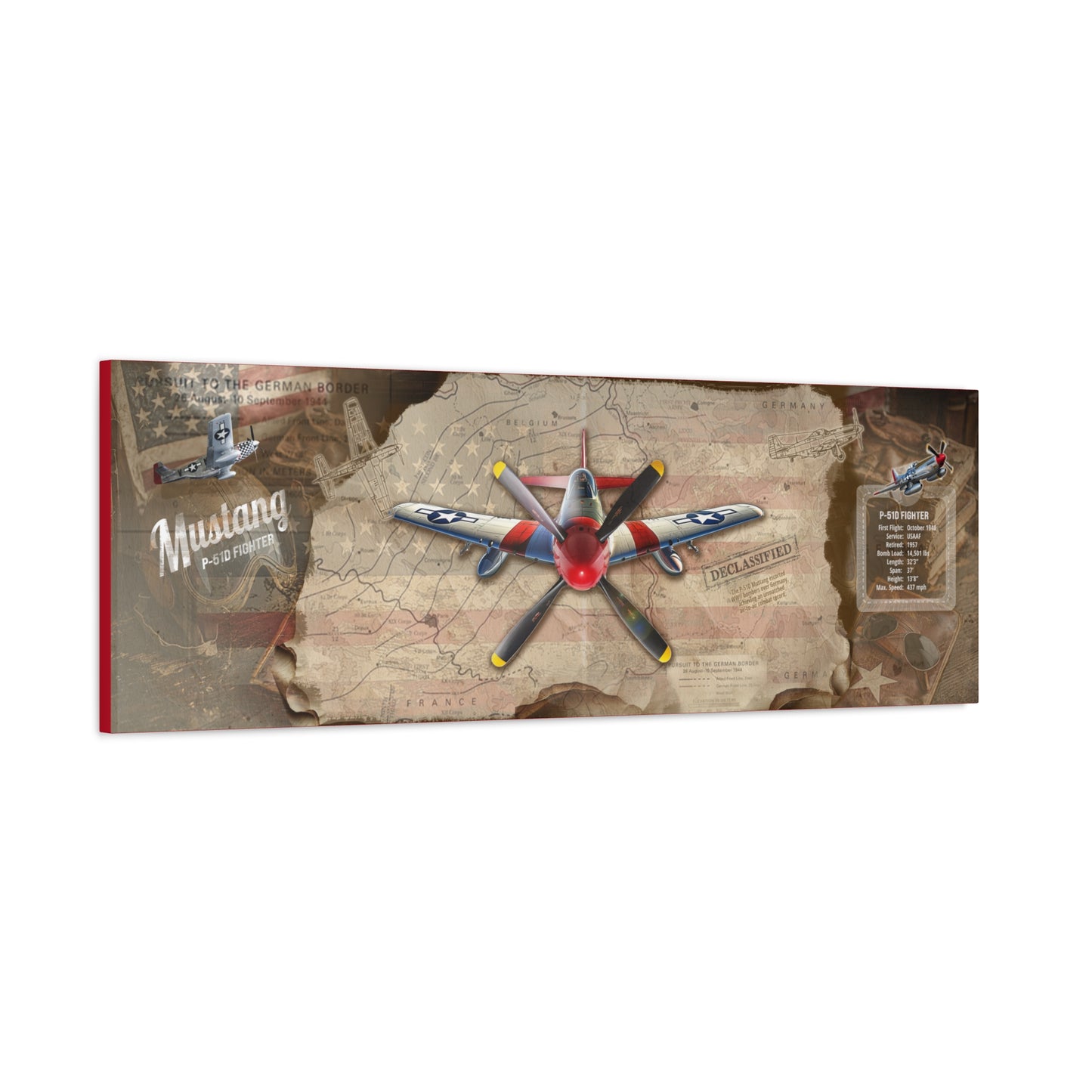 Vintage P-51 Mustang Canvas Art , WWII Aviation Wall Art, Patriotic Military Decor, Man Cave Decor, Pilot Gifts, USA Retro Home Decor