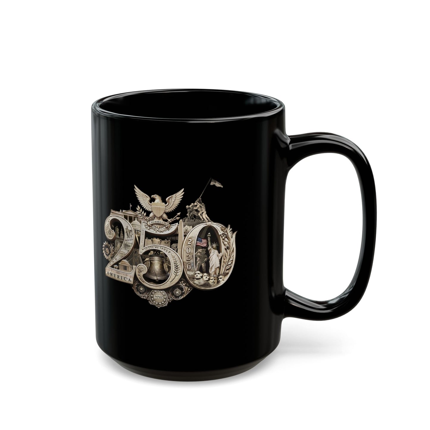 America 250th Anniversary Commemorative Mug, Black Ceramic, 15oz, 11oz