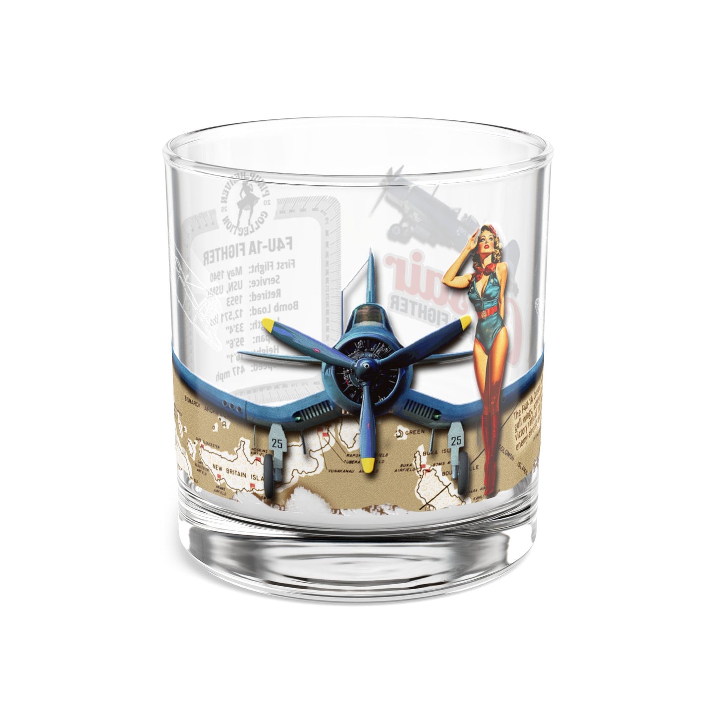 Whiskey Glass, Vintage WWII F4U Corsair Aviation Gift, Bourbon Old Fashion, Man Cave, Military Veteran Pilot Retirement Gift for Him 10oz