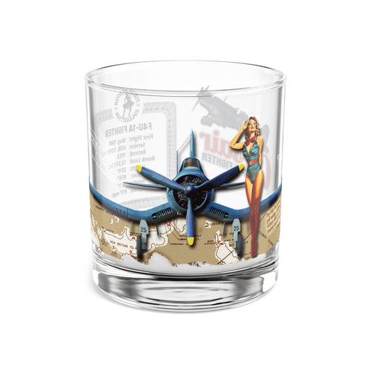 Whiskey Glass, Vintage WWII F4U Corsair Aviation Gift, Bourbon Old Fashion, Man Cave, Military Veteran Pilot Retirement Gift for Him 10oz