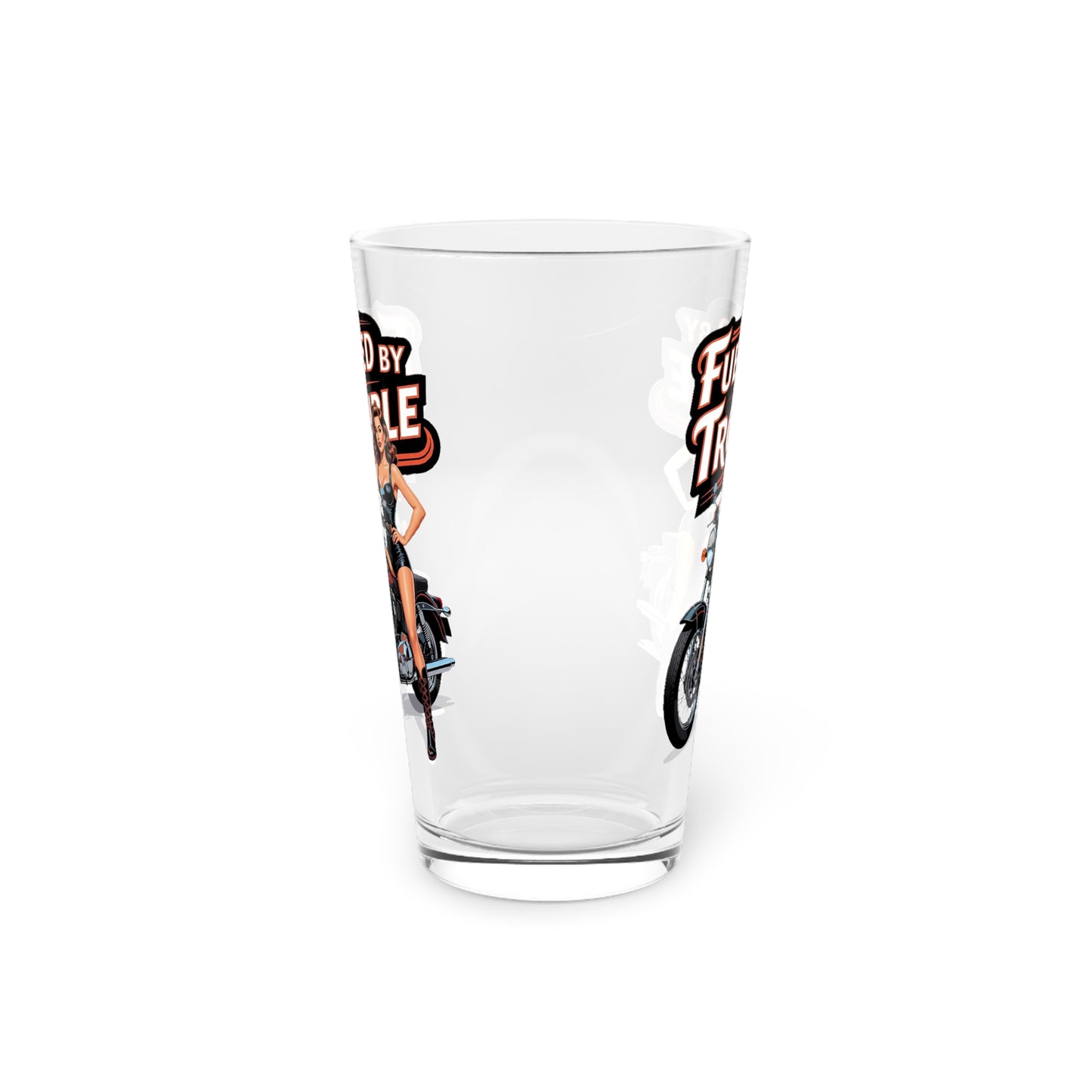 Fueled by Trouble Biker Babe Pint Glass | Retro Pin-Up Barware, Pin-Up Heaven Shop 2026 Limited Edition