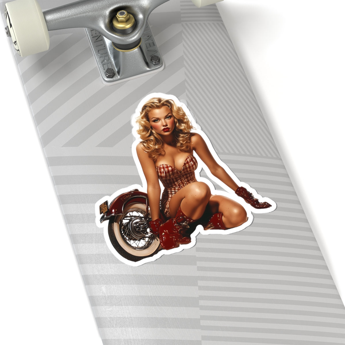 Cruisin' Cutie Retro Pin-Up Glam Stickers, Roadside Rose, Vintage Motorcycle Pin-Up Girl, Laptop Stickers, Water Bottle Decal