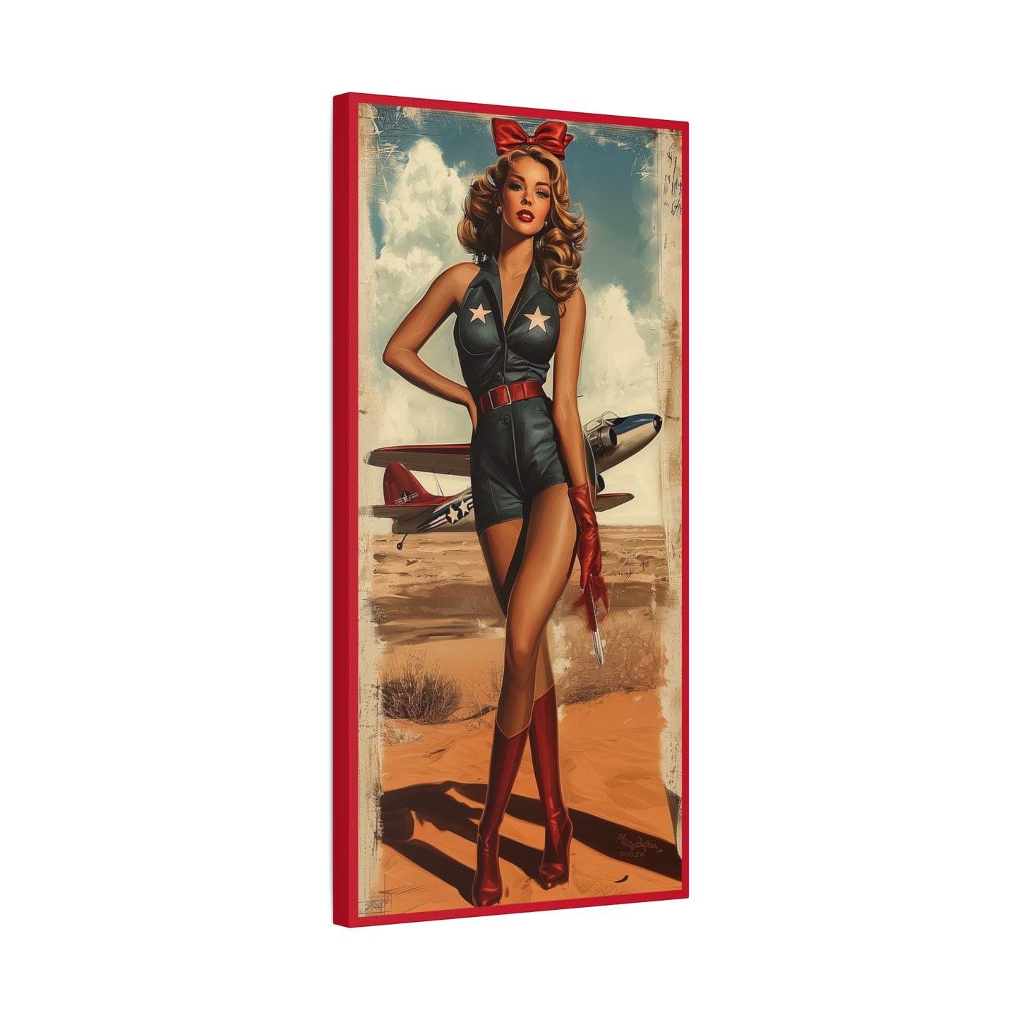 Vintage Patriotic Pin-Up Canvas Art  "Red Tails Tribute": Retro WWII Military  Aviation Wall Decor, Veteran Gifts, USA Decor, Pilot Gifts