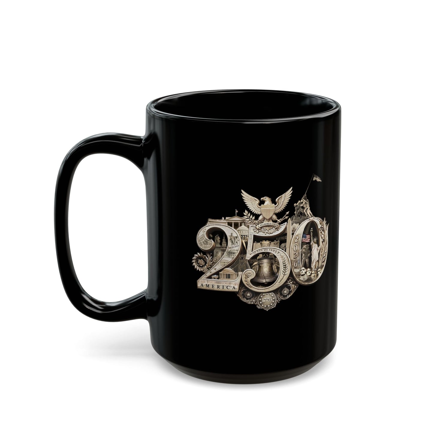 America 250th Anniversary Commemorative Mug, Black Ceramic, 15oz, 11oz