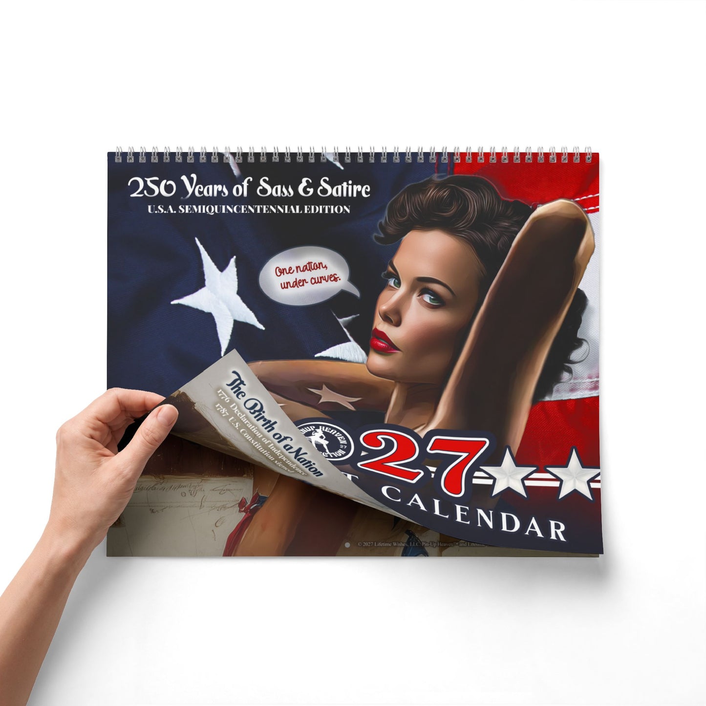 250 Years of Sass & Satire 2027 Wall Calendar - Funny Pin-ups Sassing American Icons Throughout 250 Years of American History - 2-Panel Display