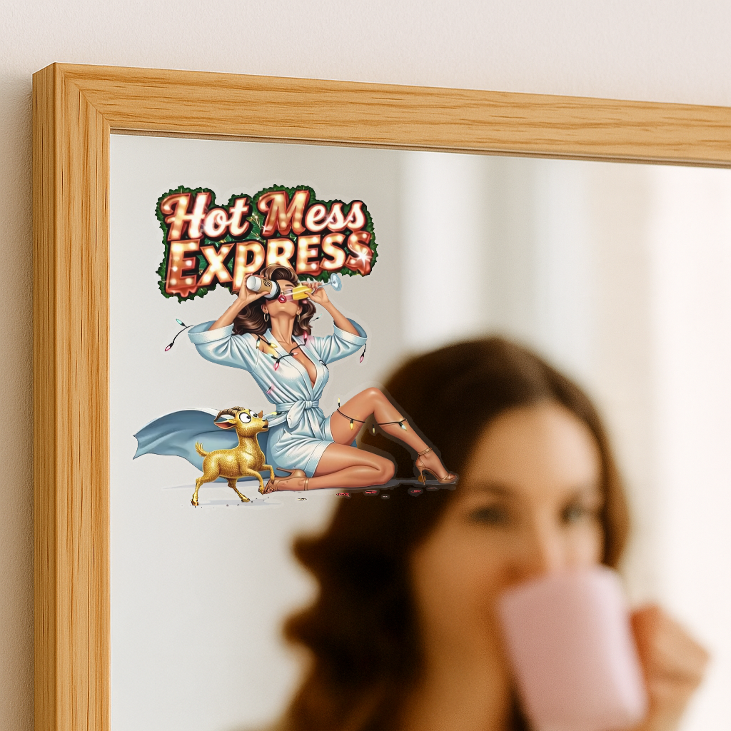 Customizable Kiss-Cut Stickers, Funny Hot Mess Express Vintage Pin-Up Gift for Sassy Women, Glass, Window, Mirror, Tumbler, Tote, Mug Decal
