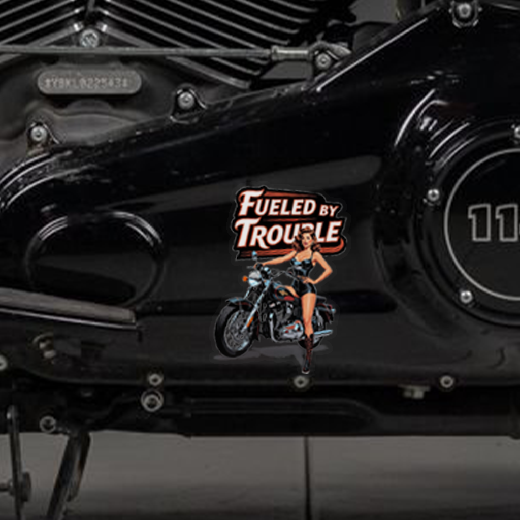Fueled By Trouble - Biker Babe Pin-Up Heaven Sticker