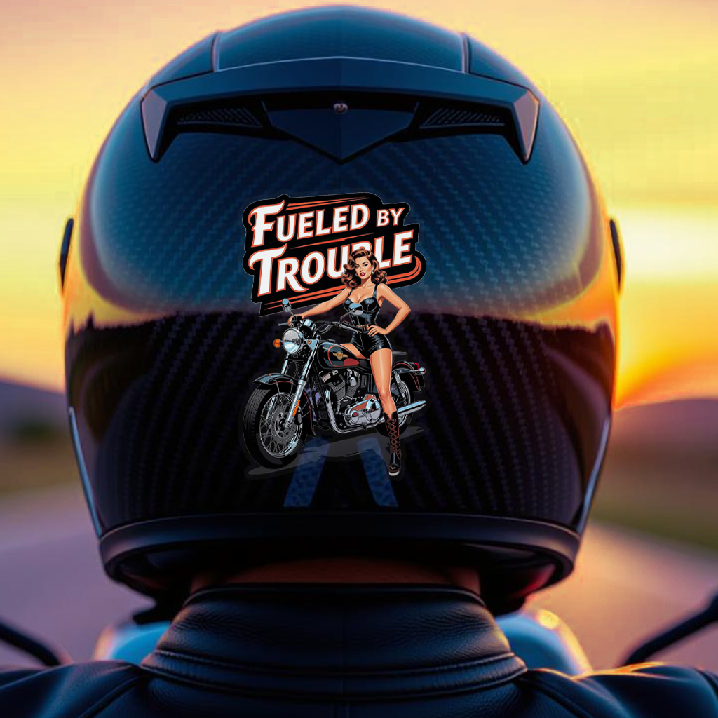 Fueled By Trouble - Biker Babe Pin-Up Heaven Sticker