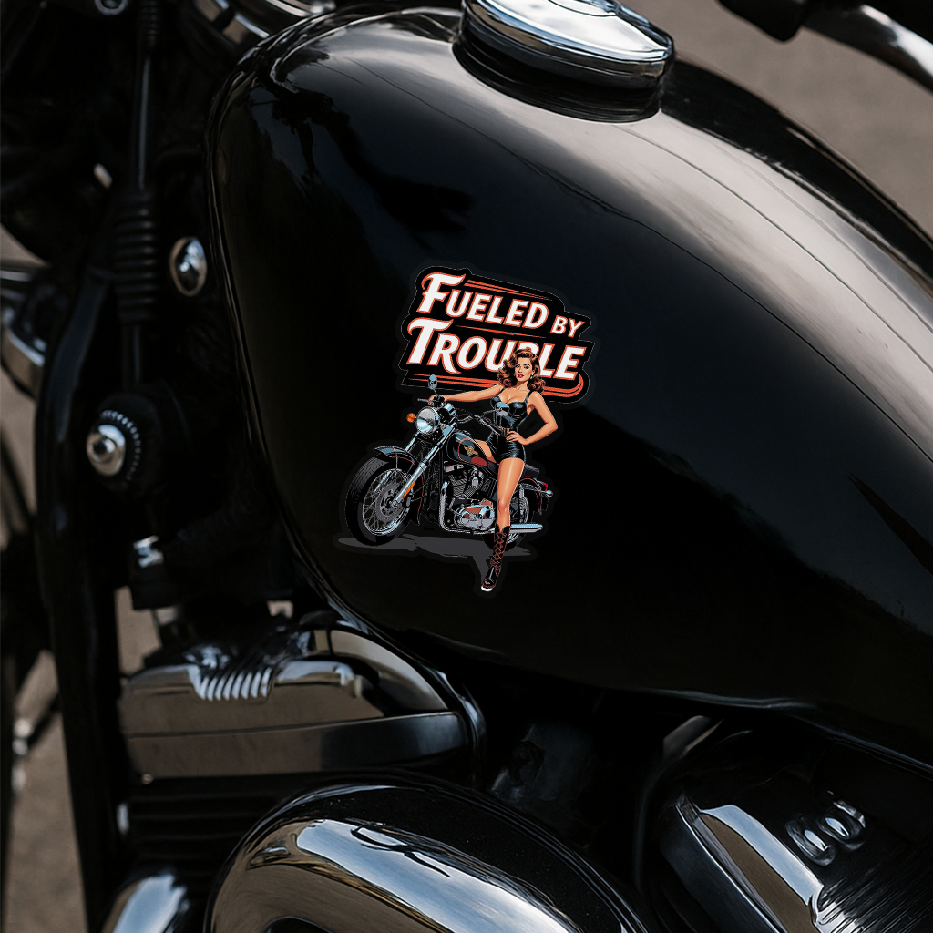 Fueled By Trouble - Biker Babe Pin-Up Heaven Sticker