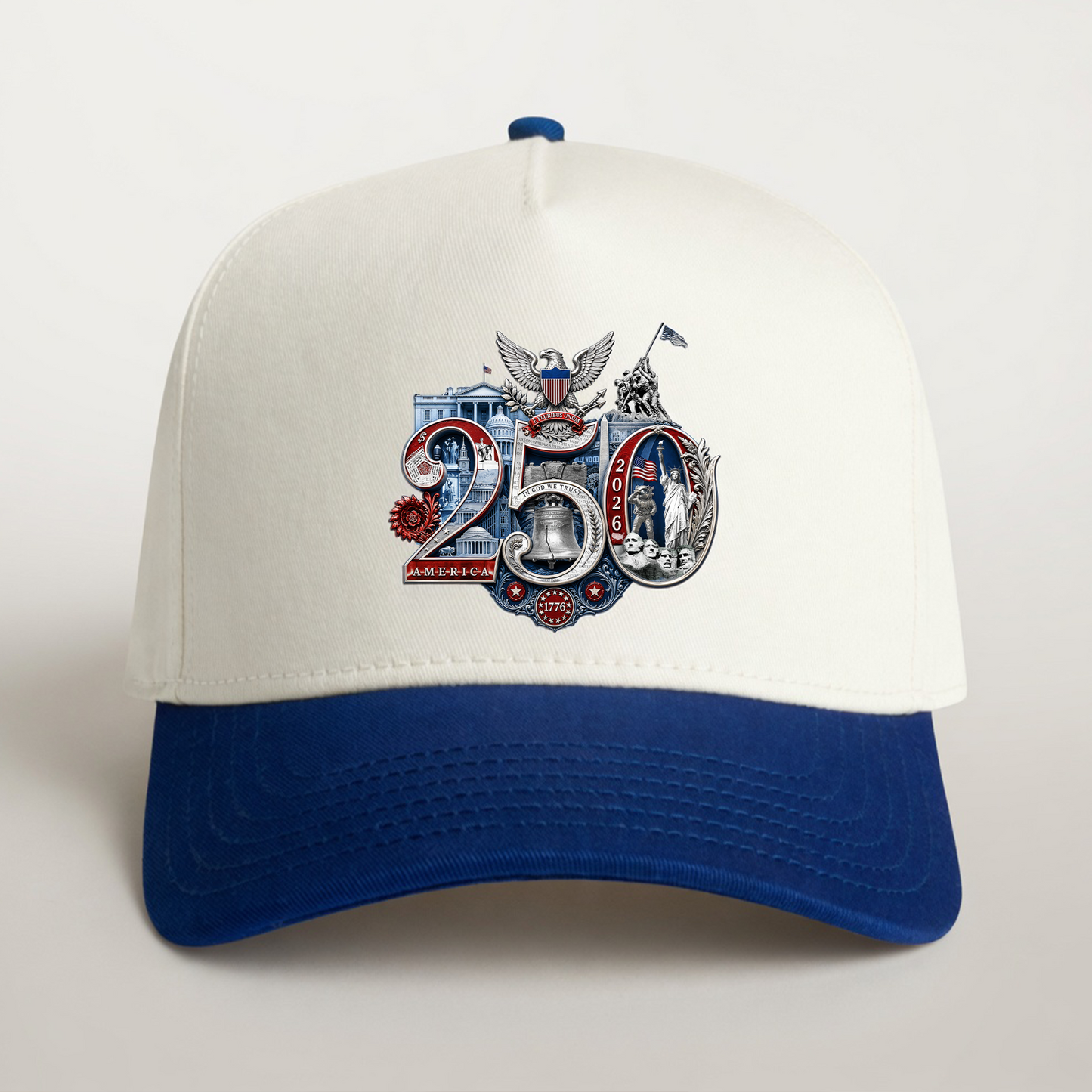 America 250th Anniversary Silver Seal Hat, Patriotic Two-Tone Snapback Cap, 250th Anniversary USA Semiquincentennial Baseball Cap