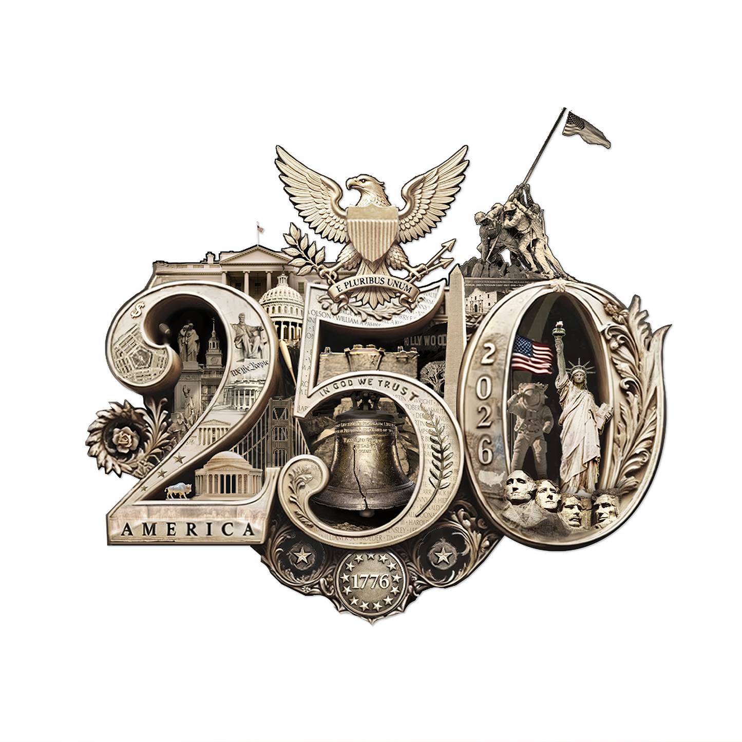 America's 250th Anniversary Gold Seal™ Fine Art Print | Hand-Composed Americana Wall Art from Real Photos | Historical Poster