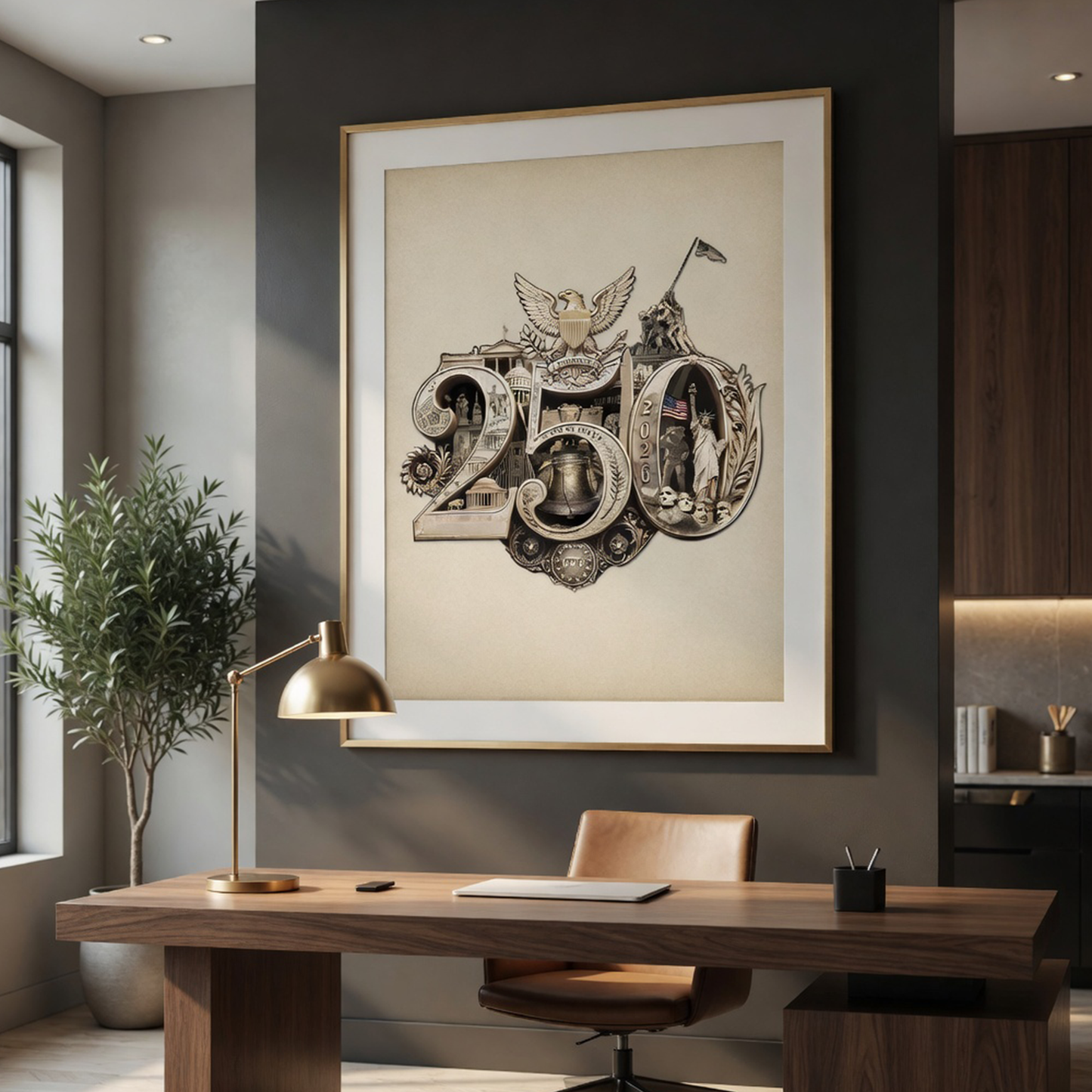 250th Anniversary of America Commemorative Poster – Fine Art Print, 35+ Hidden Landmarks, Gold Seal on Ivory