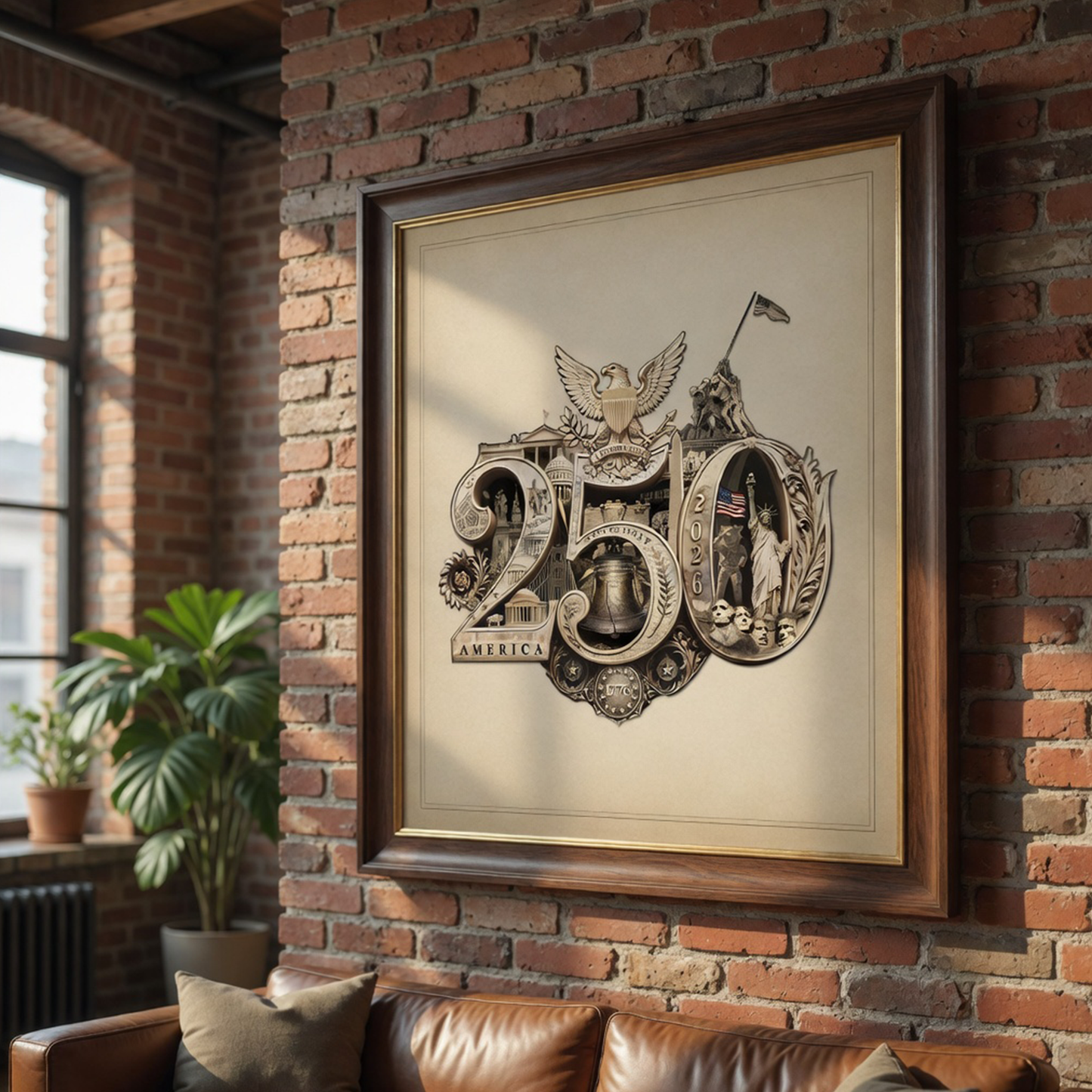250th Anniversary of America Commemorative Poster – Fine Art Print, 35+ Hidden Landmarks, Gold Seal on Ivory