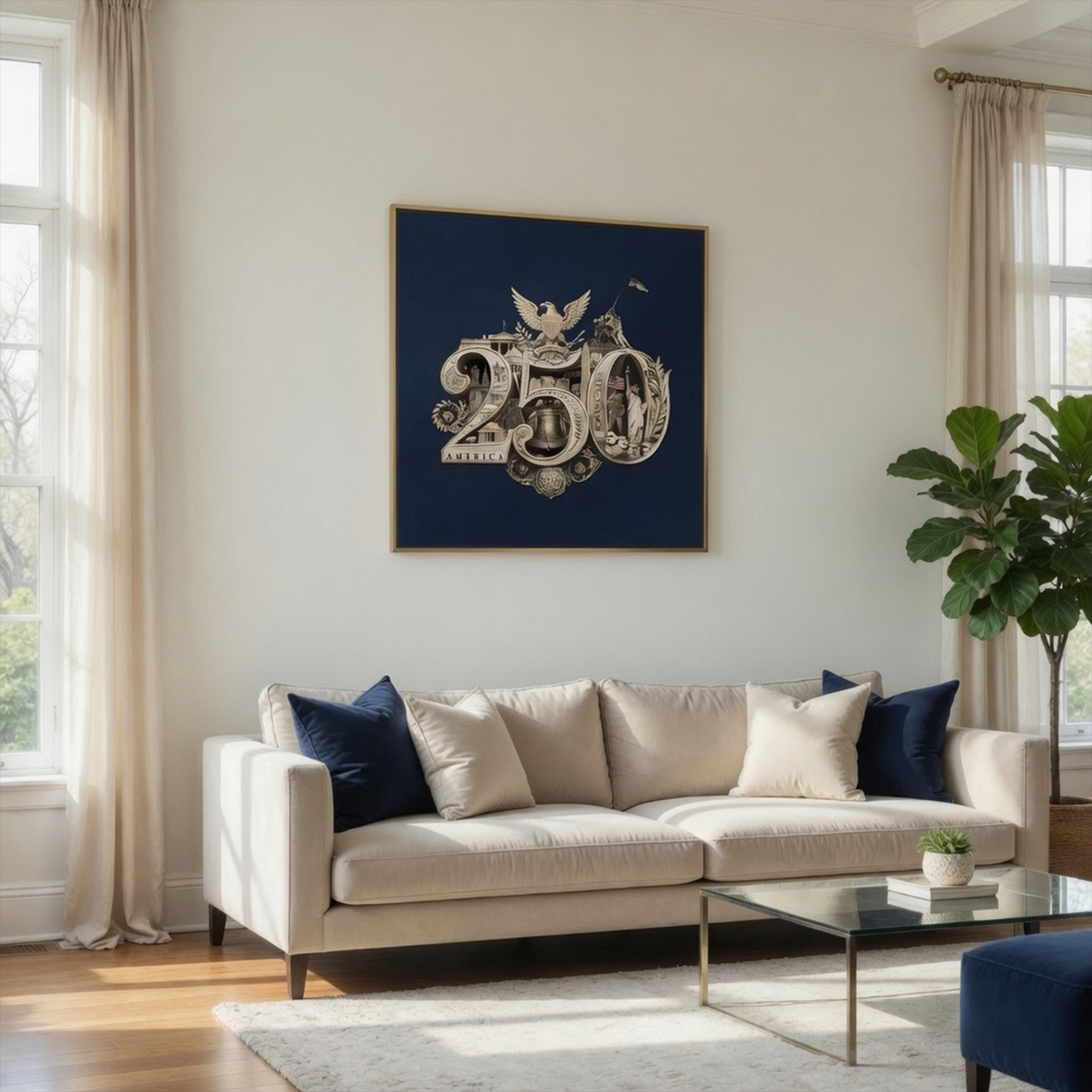 America's 250th Anniversary Gold Seal™ Fine Art Print | Patriotic Americana Wall Art from Real Photos | Historical Poster, Gold/Navy