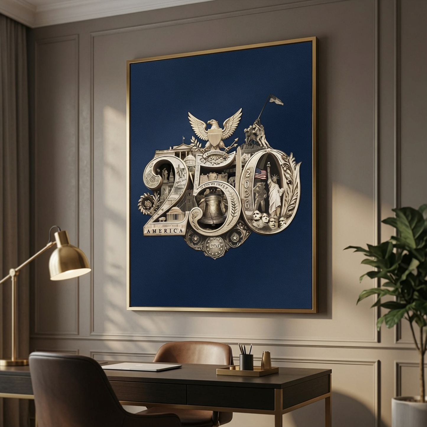 America's 250th Anniversary Gold Seal™ Fine Art Print | Patriotic Americana Wall Art from Real Photos | Historical Poster, Gold/Navy