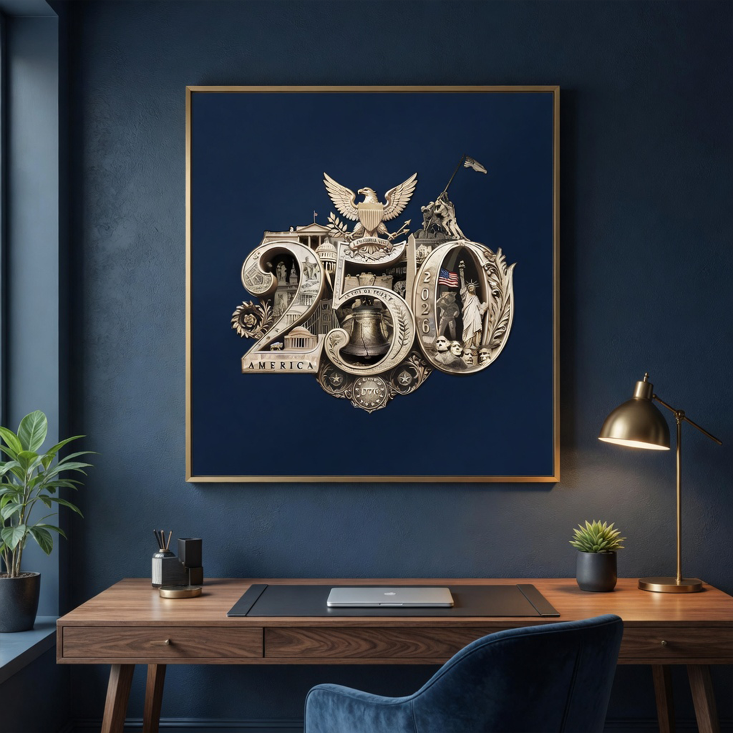America's 250th Anniversary Gold Seal™ Fine Art Print | Patriotic Americana Wall Art from Real Photos | Historical Poster, Gold/Navy