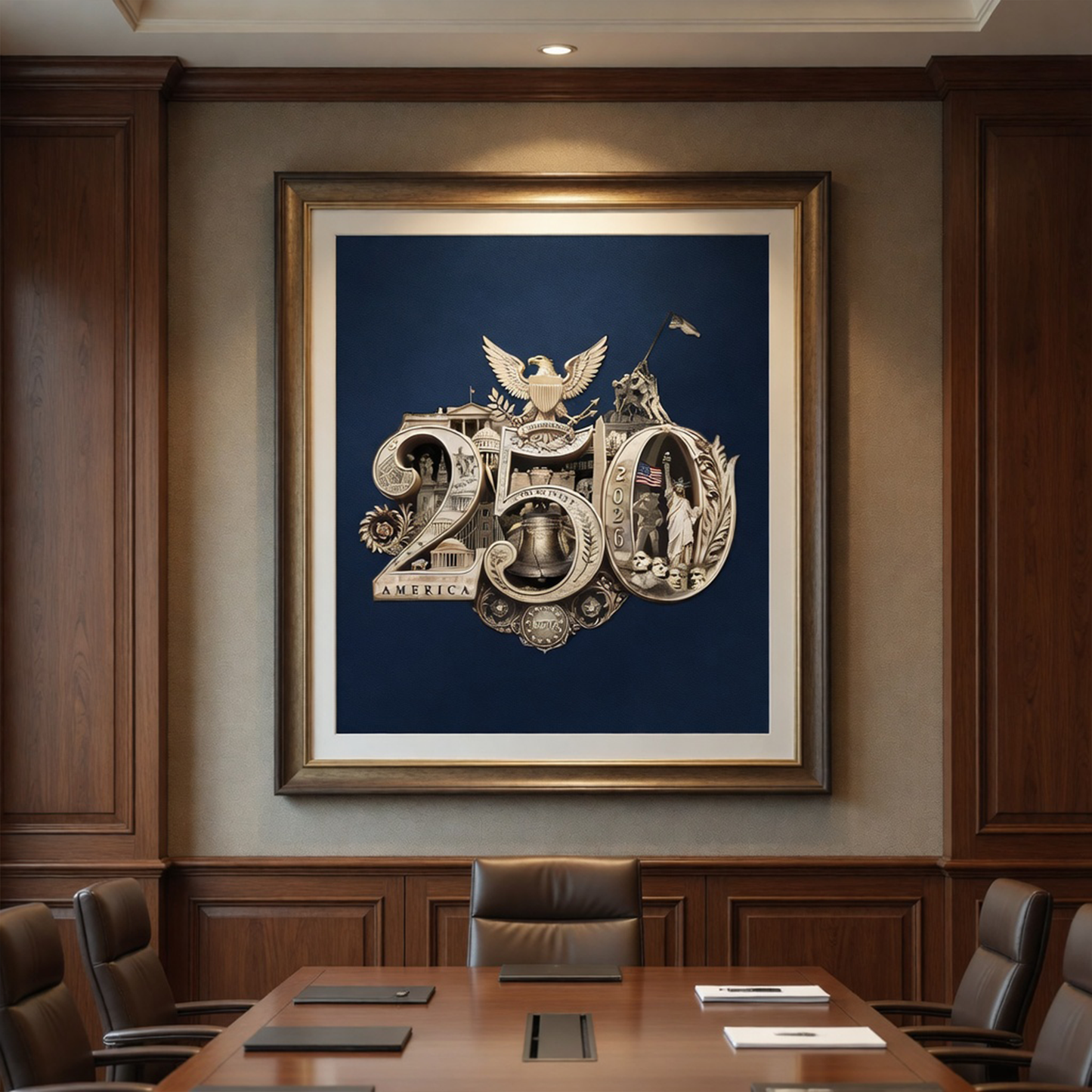 America's 250th Anniversary Gold Seal™ Fine Art Print | Patriotic Americana Wall Art from Real Photos | Historical Poster, Gold/Navy