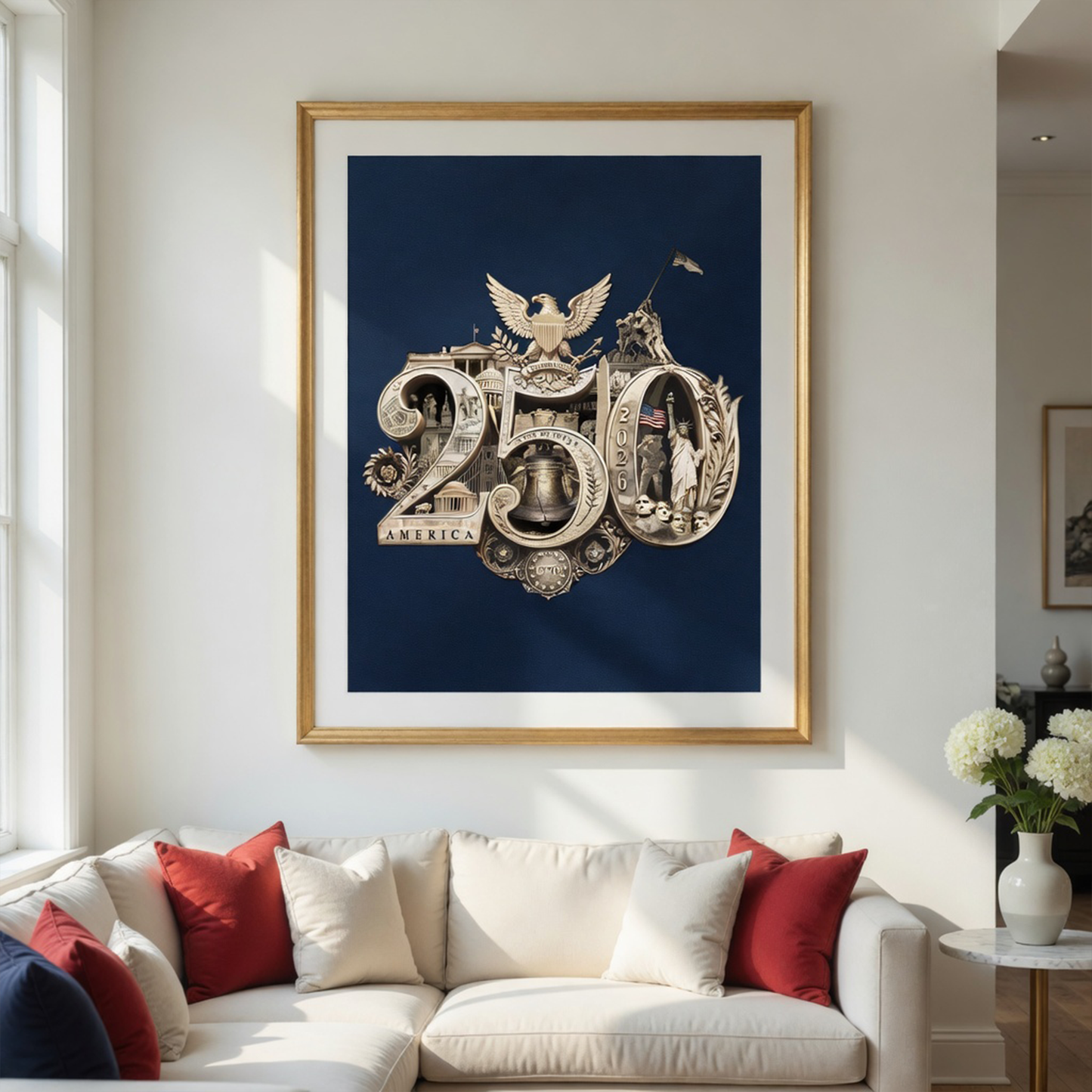 America's 250th Anniversary Gold Seal™ Fine Art Print | Patriotic Americana Wall Art from Real Photos | Historical Poster, Gold/Navy