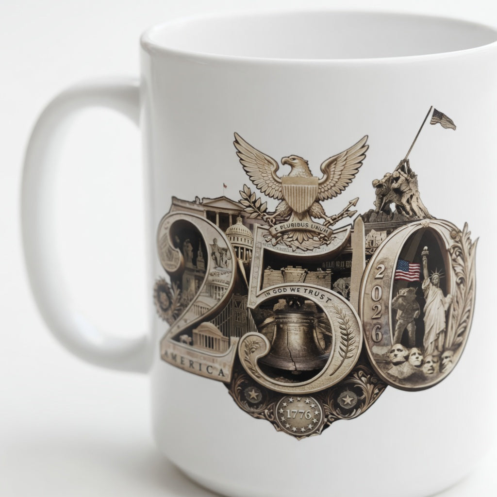America 250th Anniversary Commemorative Mug —  Ceramic, 15oz, 11oz