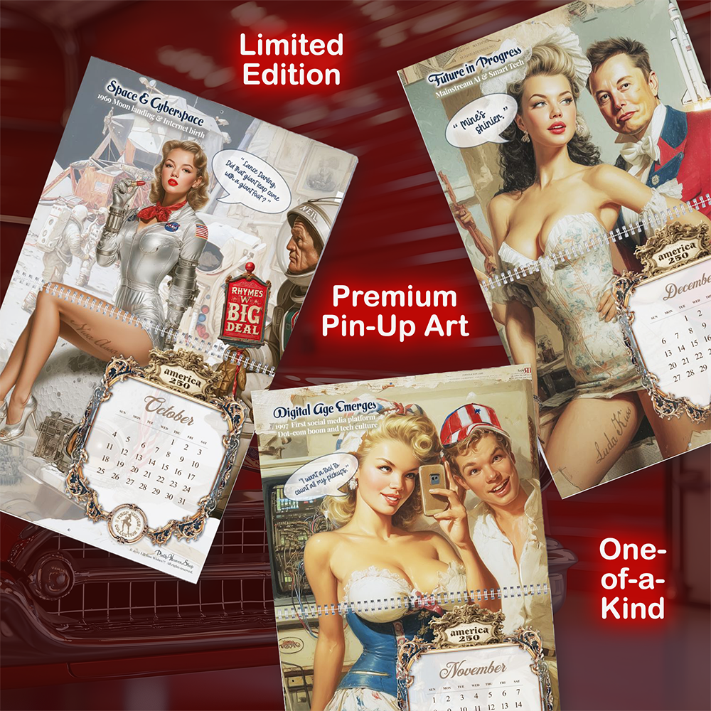 Funny USA 250th Anniversary Calendar 2026, America 250 Years of Sass and Satire, Premium XL  Pin Up History Calendar