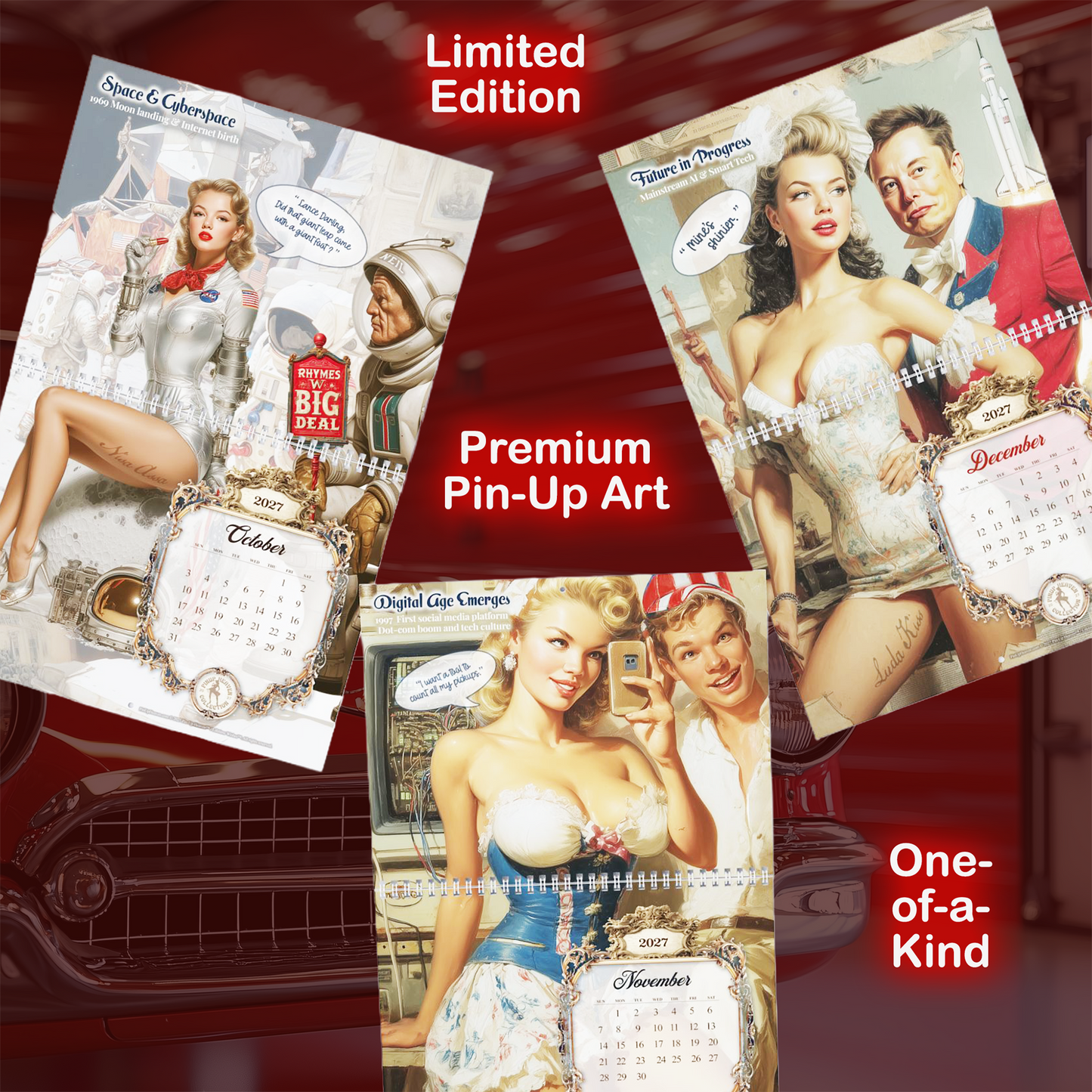 250 Years of Sass & Satire 2027 Wall Calendar - Funny Pin-ups Sassing American Icons Throughout 250 Years of American History - 2-Panel Display