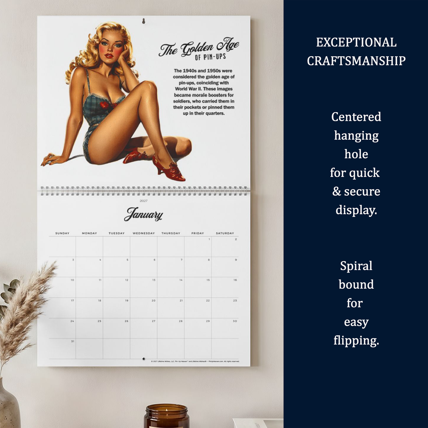 Salute USA 2027 Pin-Up Wall Calendar - Patriotic American Pinup History, Military Aviation Fashion Motorcycle - Image + Writeable Grid