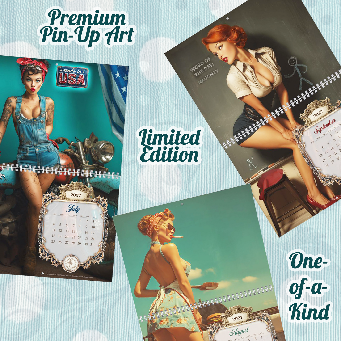 2027 Caught in the Act Pin-Up Wall Calendar, XL 2-Panel Art