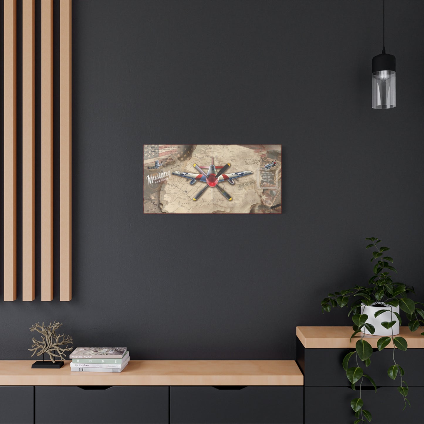 Vintage P-51 Mustang Canvas Art , WWII Aviation Wall Art, Patriotic Military Decor, Man Cave Decor, Pilot Gifts, USA Retro Home Decor