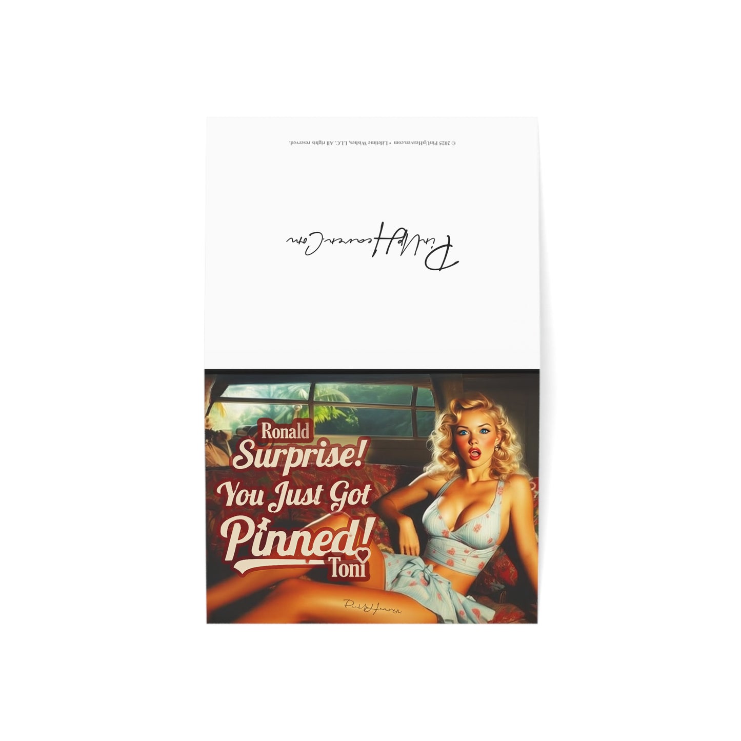 Lifetime Wishes Retro Pinup Sunset Siren Surprise Custom Greeting Cards | Blank Inside