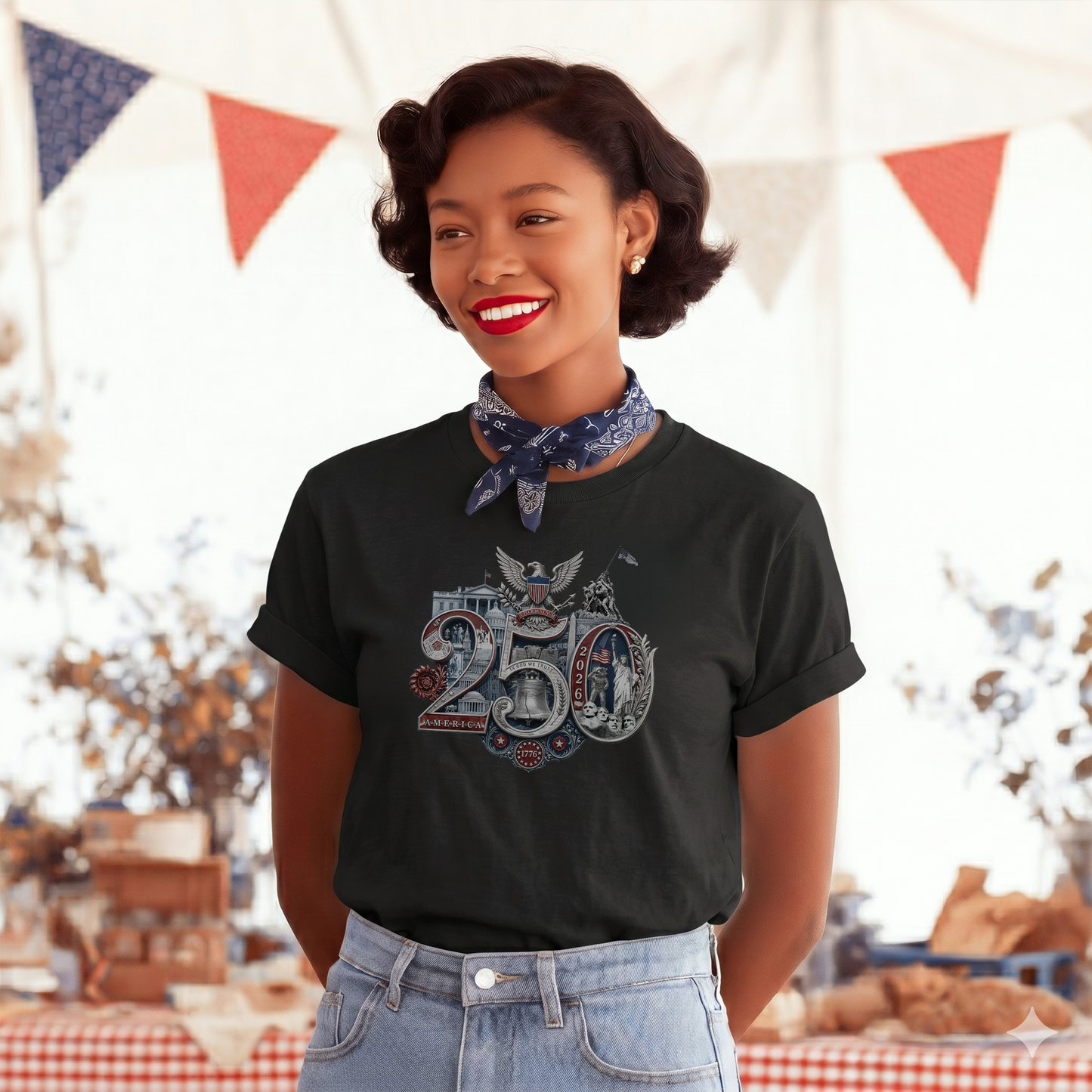 Black America 250th T-Shirt — lifestyle shot featuring the 250th Seal™ design