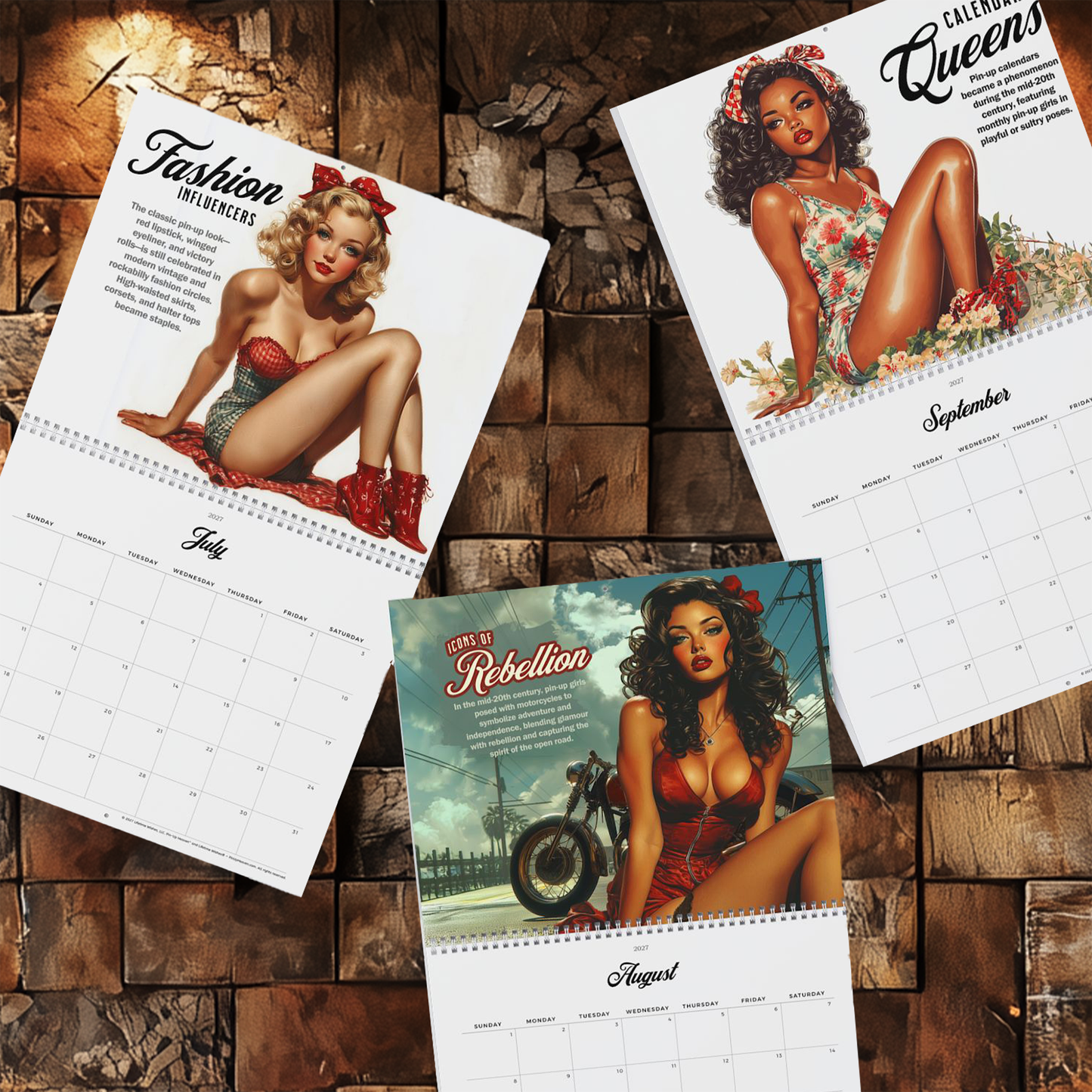 Salute USA 2027 Pin-Up Wall Calendar - Patriotic American Pinup History, Military Aviation Fashion Motorcycle - Image + Writeable Grid