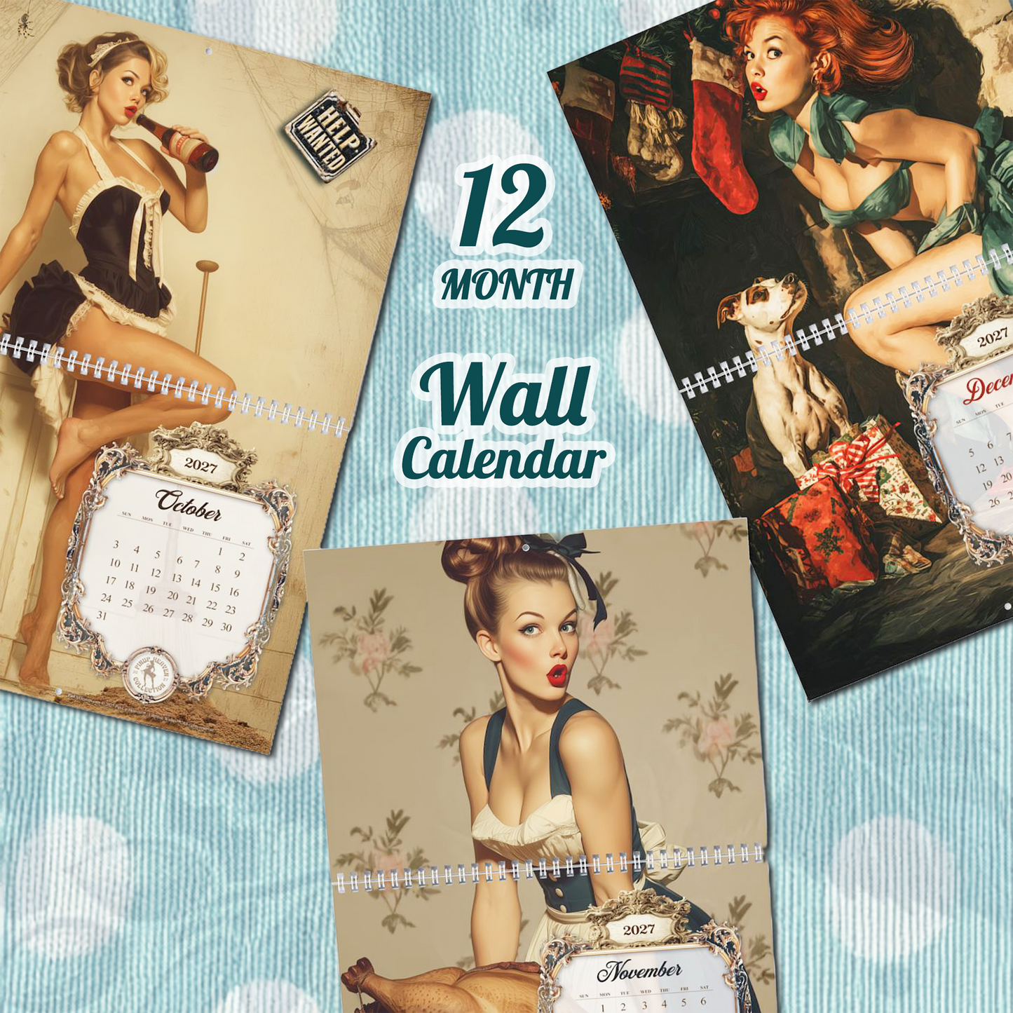 2027 Caught in the Act Pin-Up Wall Calendar, XL 2-Panel Art