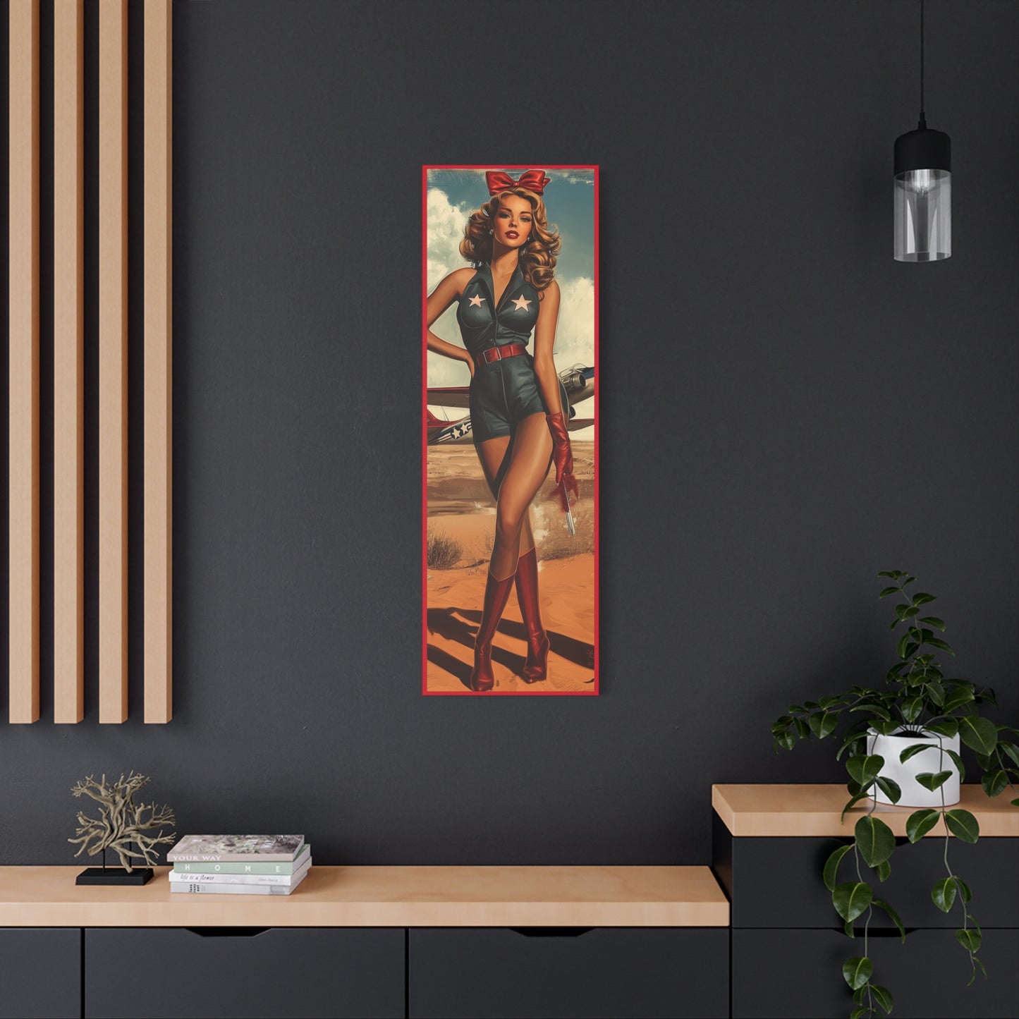 Vintage Patriotic Pin-Up Canvas Art  "Red Tails Tribute": Retro WWII Military  Aviation Wall Decor, Veteran Gifts, USA Decor, Pilot Gifts