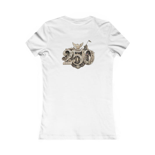 Womens America 250th Anniversary Shirt – Premium Bella Canvas Tee, PinUp Heaven Logo w Gold Landmark Back Design, Patriotic USA Shirt, Slim Fit Lightweight Cotton
