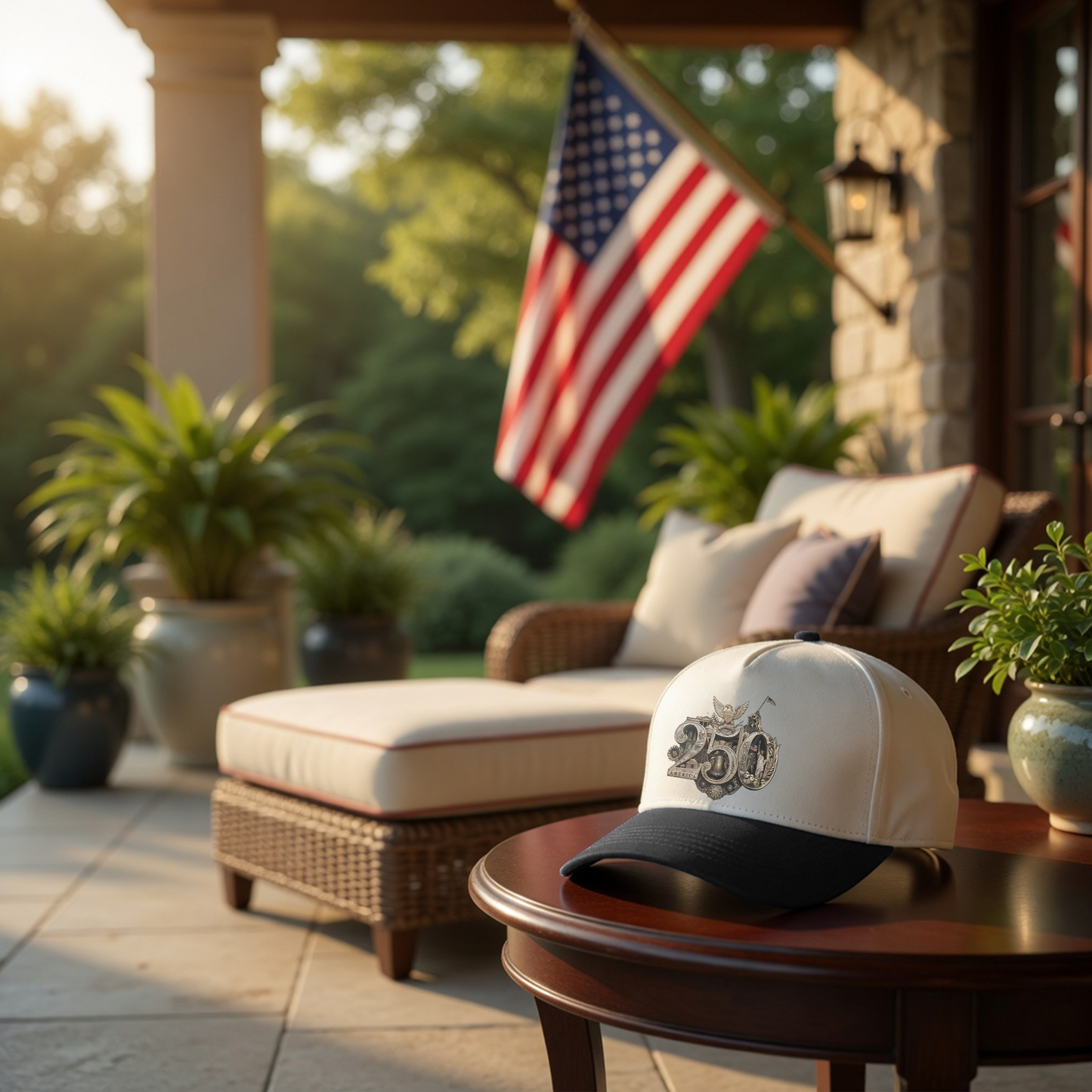 America 250th Anniversary Gold Seal Hat, Patriotic Two-Tone Snapback Cap, USA Semiquincentennial Baseball Cap