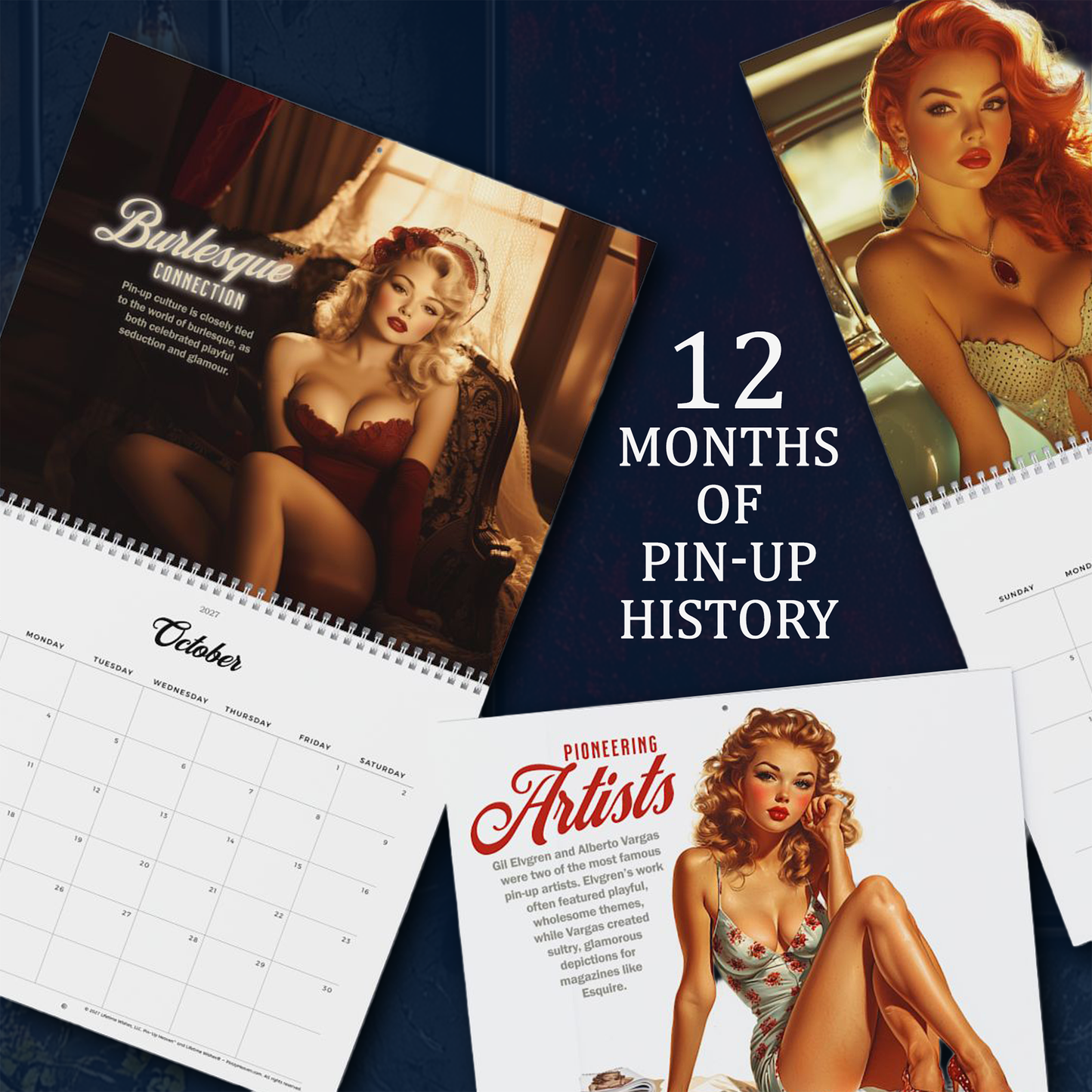 Salute USA 2027 Pin-Up Wall Calendar - Patriotic American Pinup History, Military Aviation Fashion Motorcycle - Image + Writeable Grid