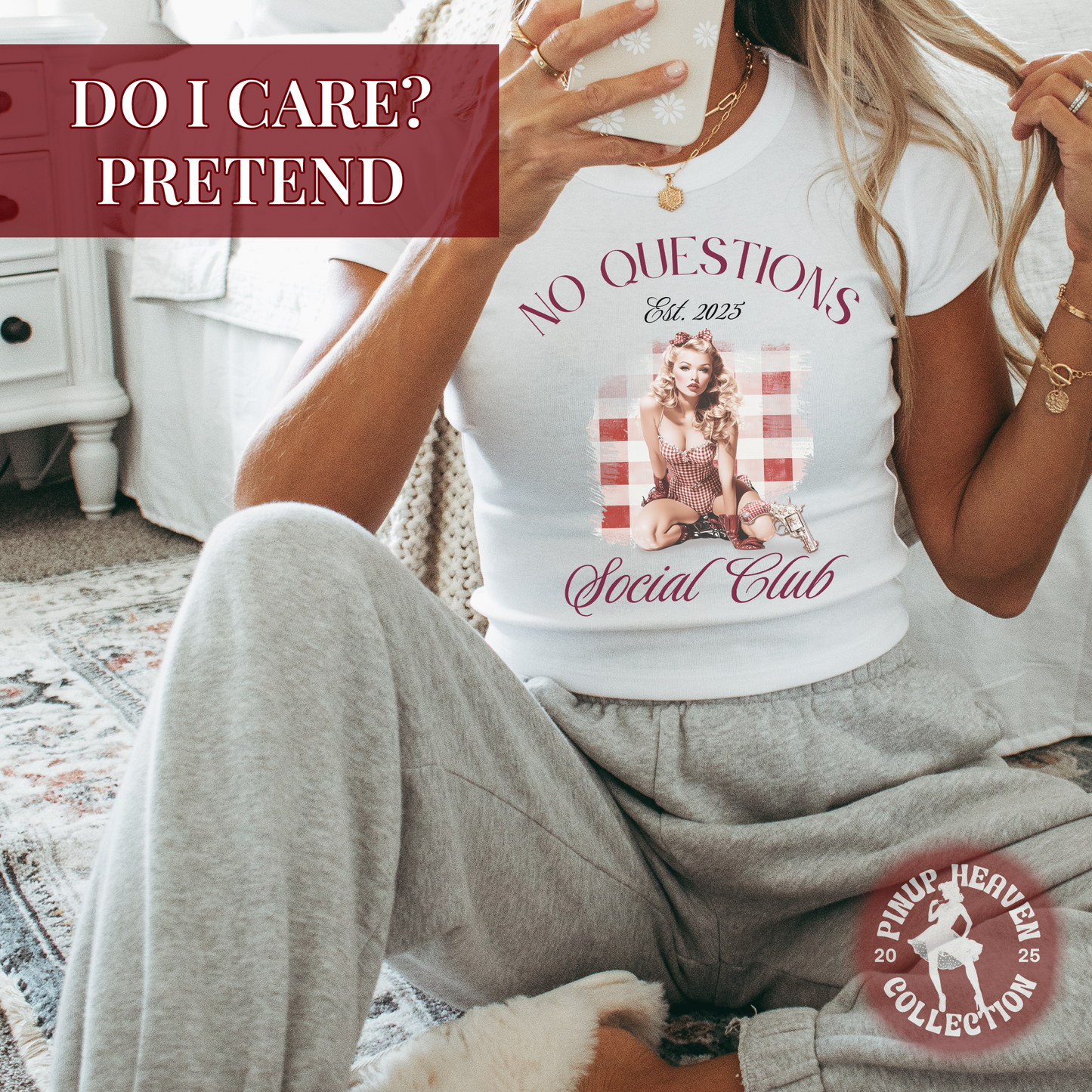 No Questions Social Club Y2K going-out baby tee