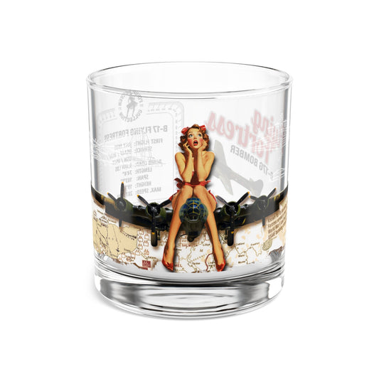 Whiskey Glass, Vintage WWII B-17 Bomber Aviation Gift, Bourbon Old Fashion, Man Cave, Military Veteran Pilot Retirement Gift for Him 10oz
